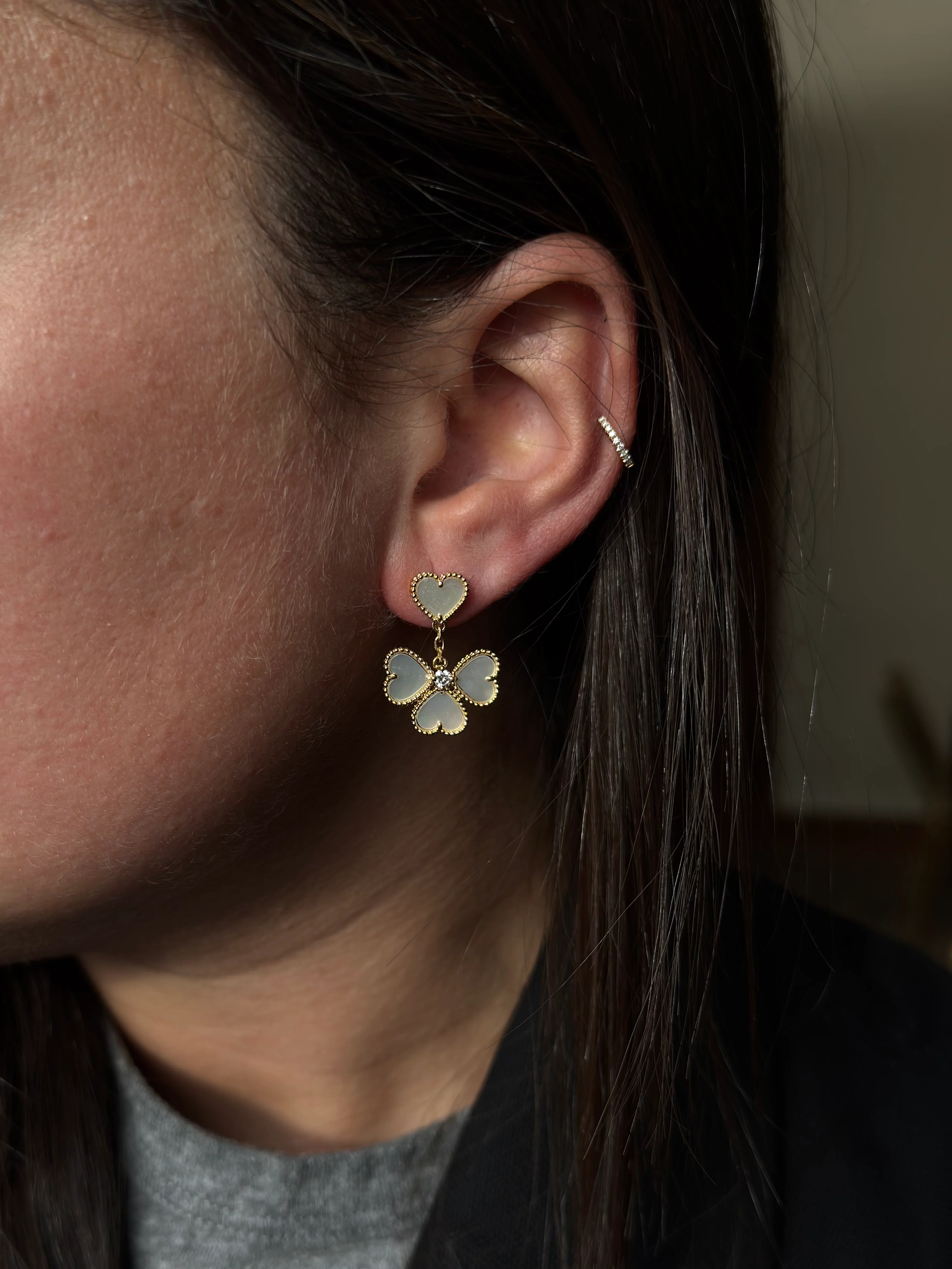 Van Cleef Arpels Sweet Hearts Diamond Mother of Pearl Gold Earrings