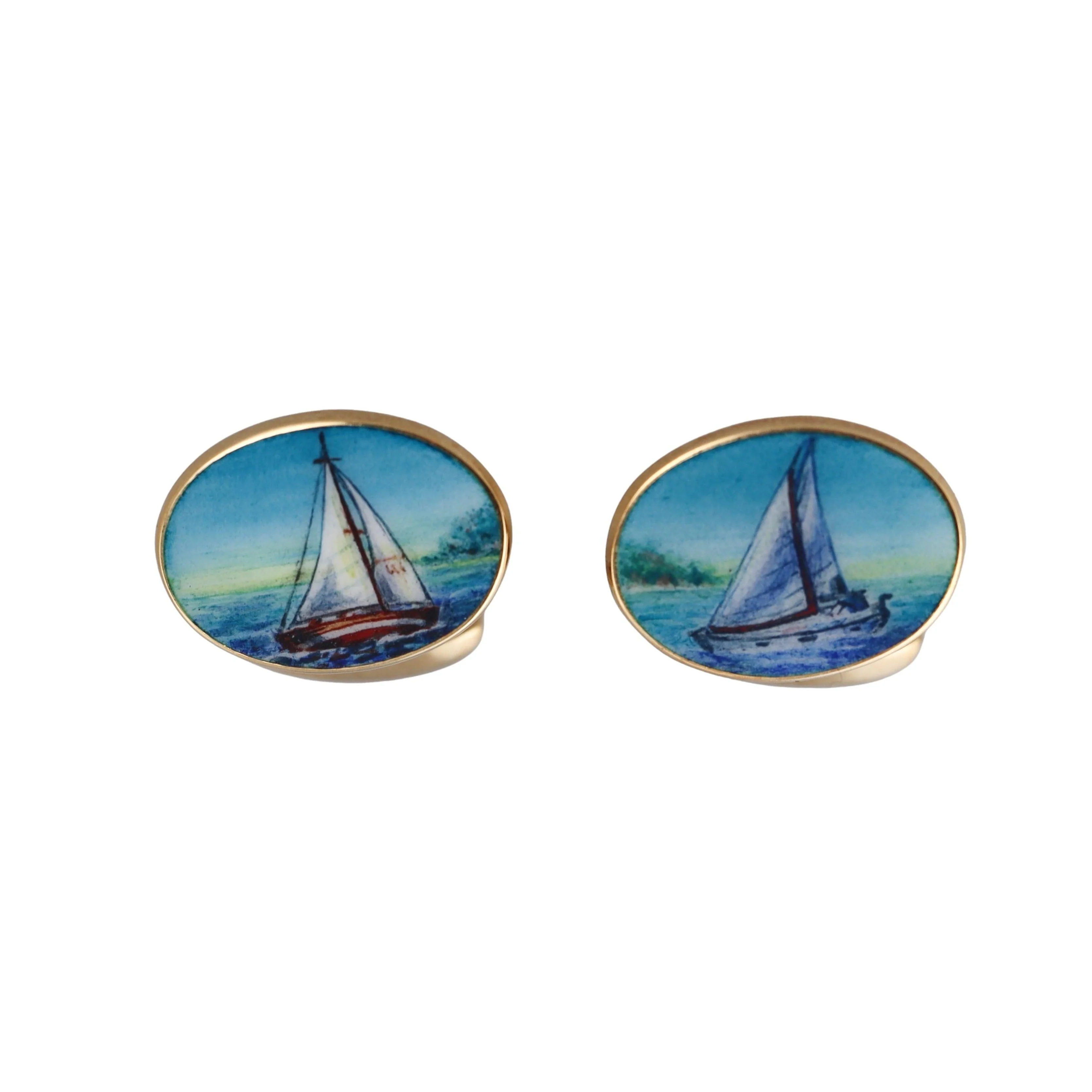 Deakin Francis Enamel Gold Sailboat Cufflinks