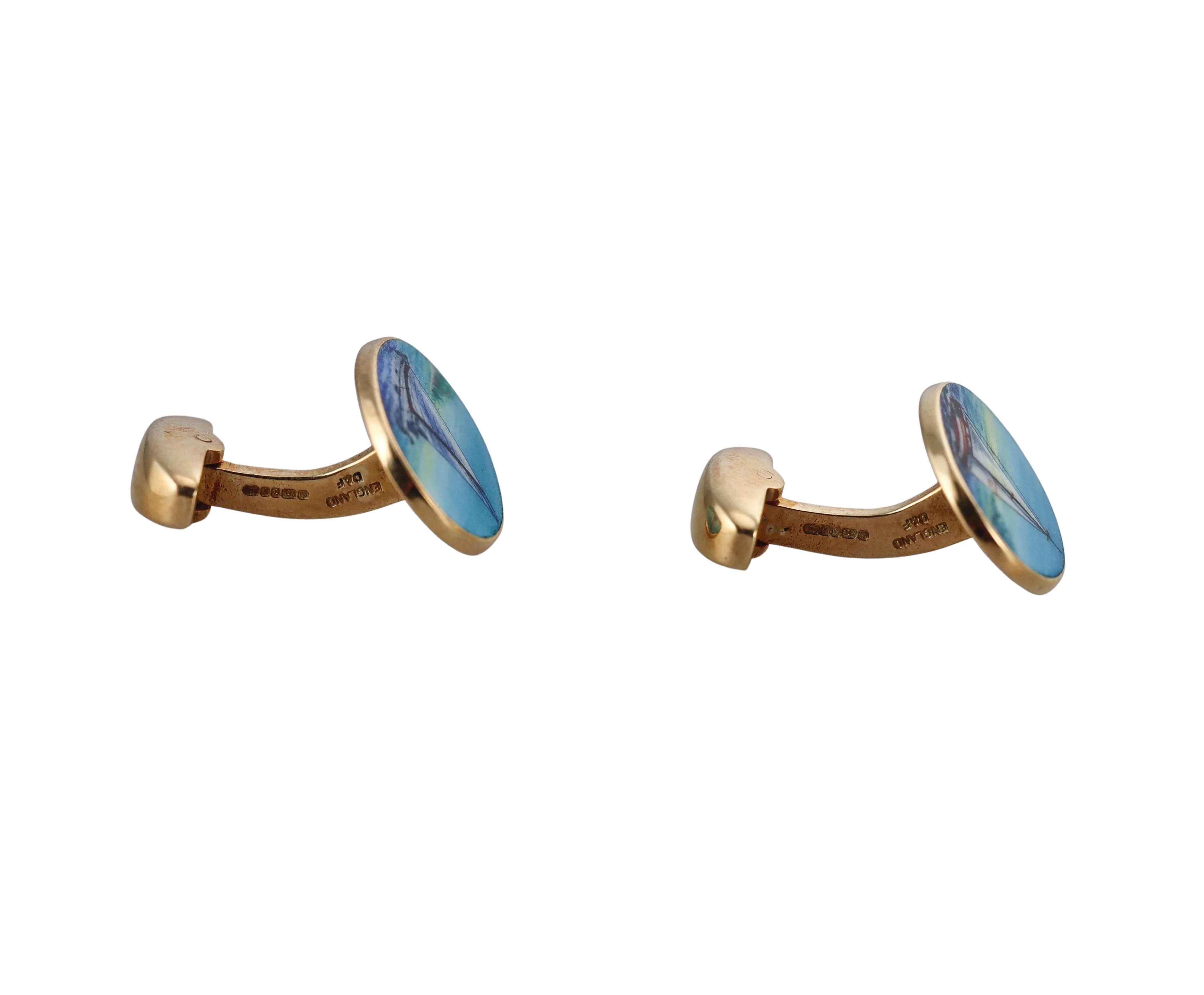 Deakin Francis Enamel Gold Sailboat Cufflinks