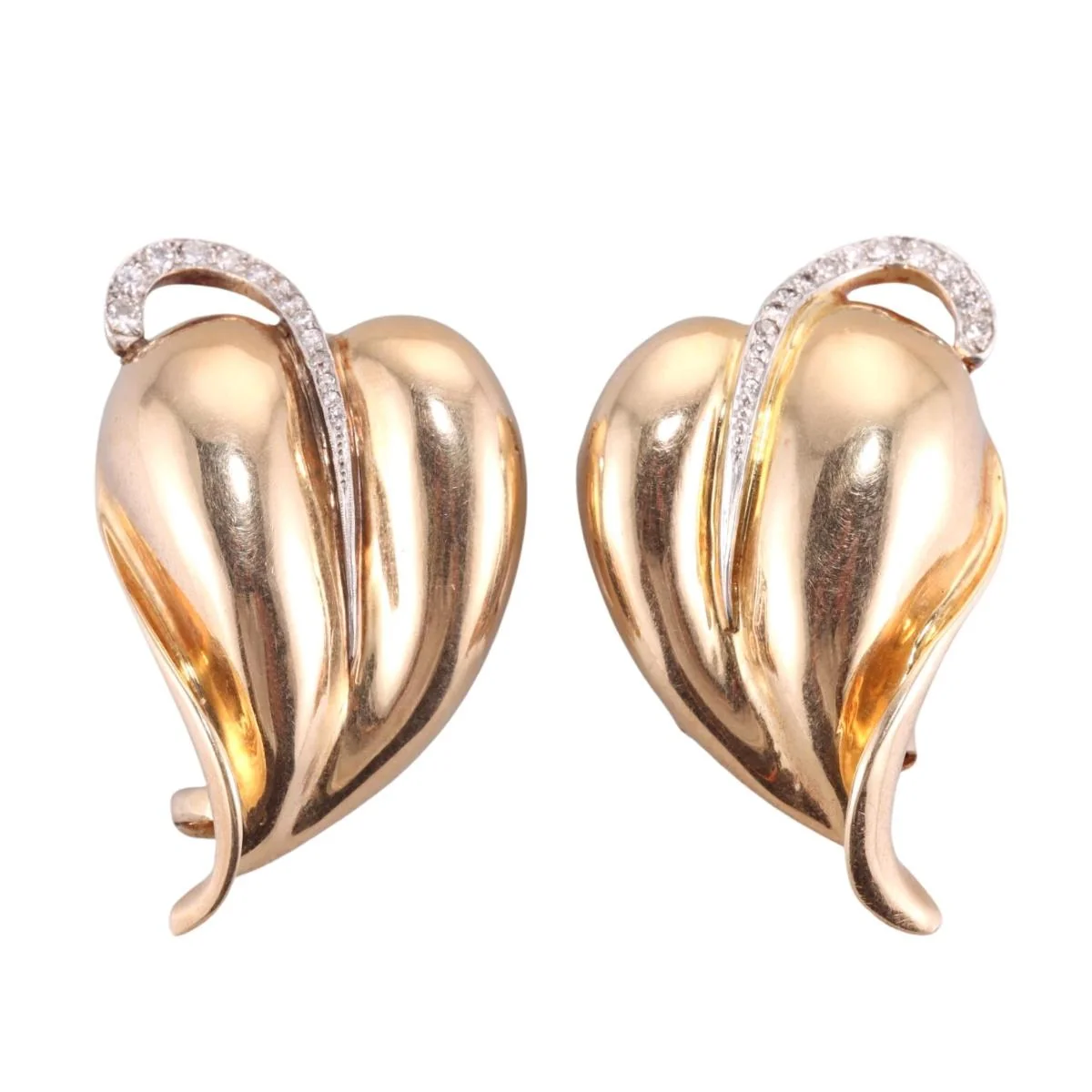 Seaman Schepps Vintage Gold Diamond Leaf Brooch Set