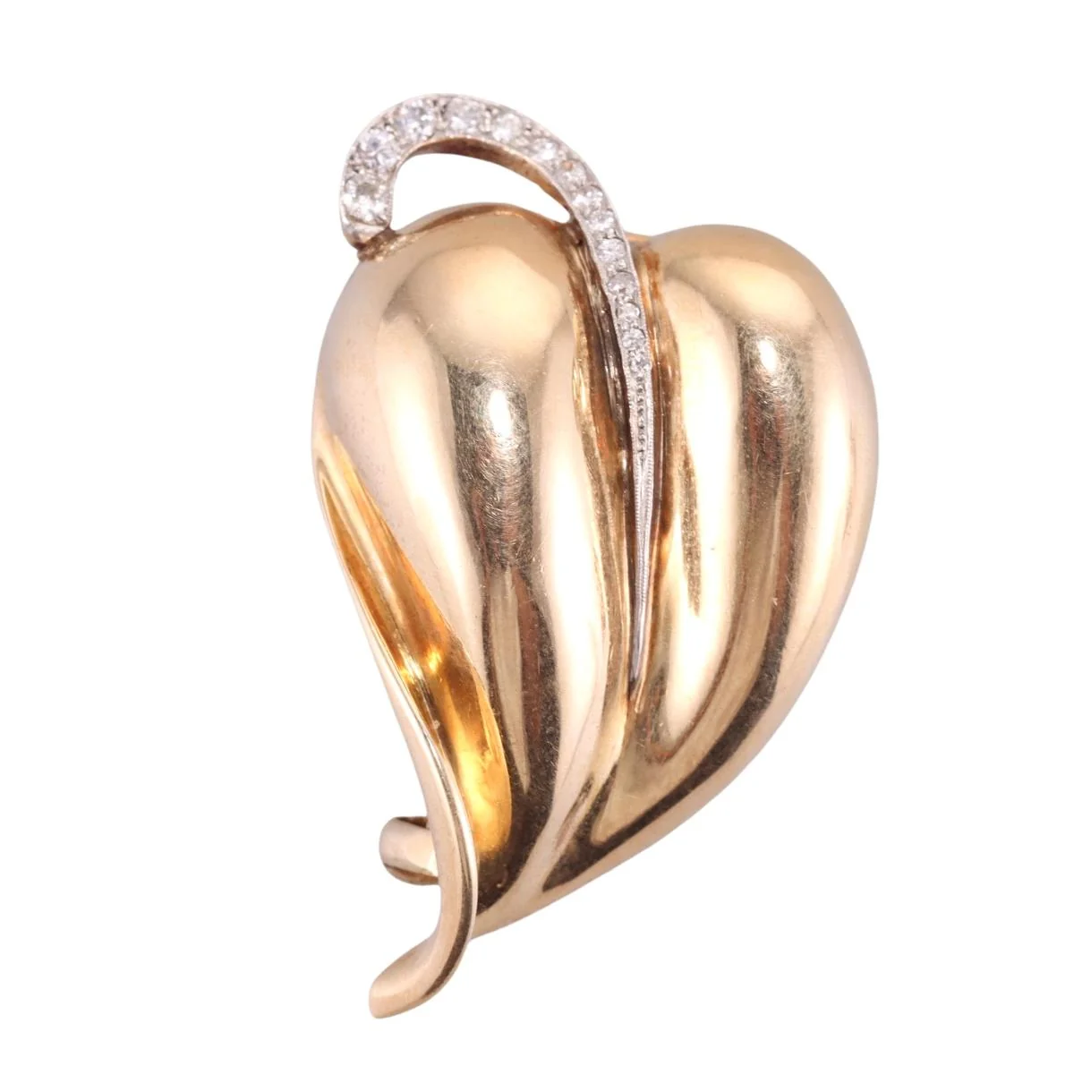 Seaman Schepps Vintage Gold Diamond Leaf Brooch Set