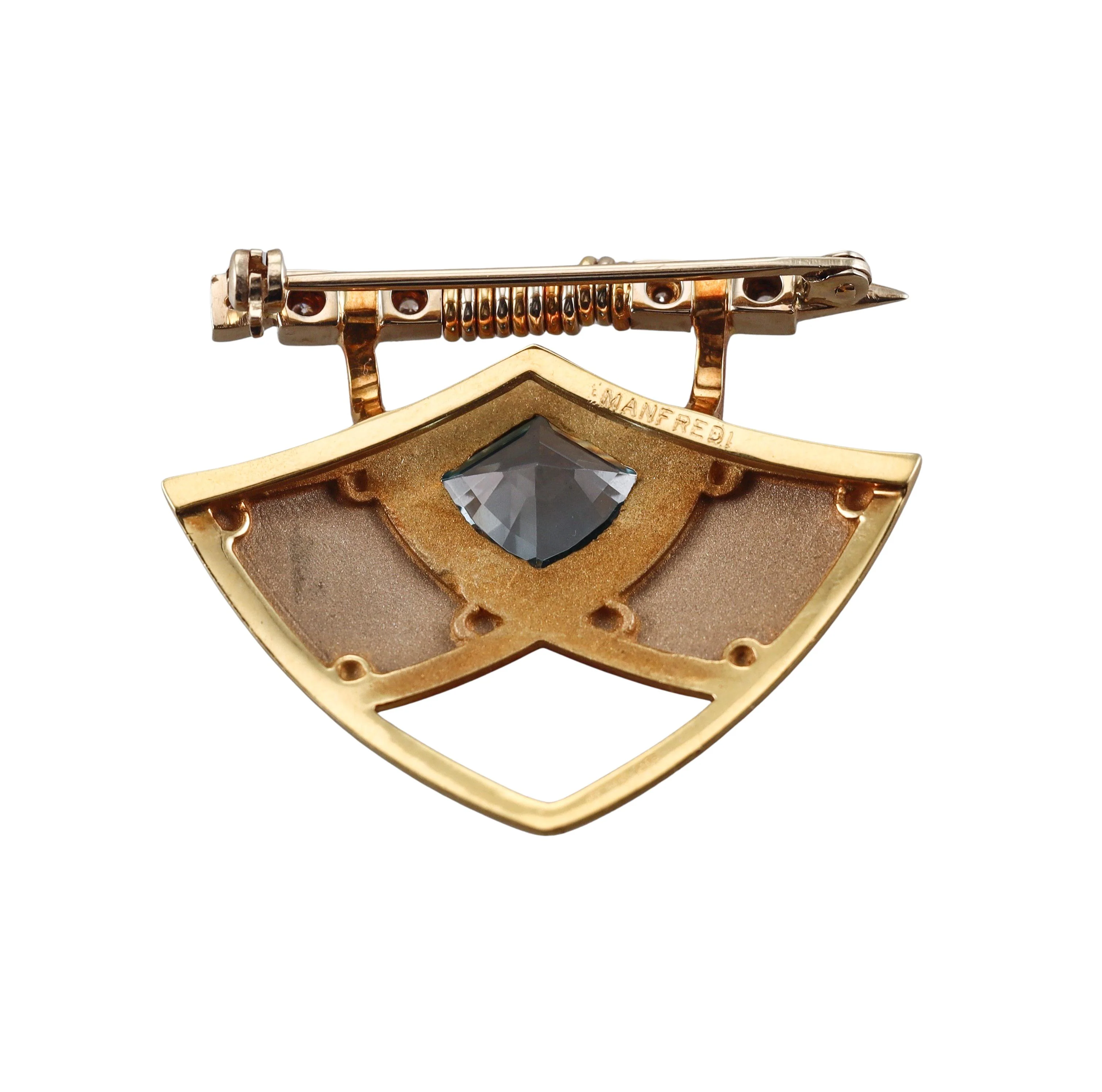 Manfredi Gold Diamond Blue Topaz Brooch Pin