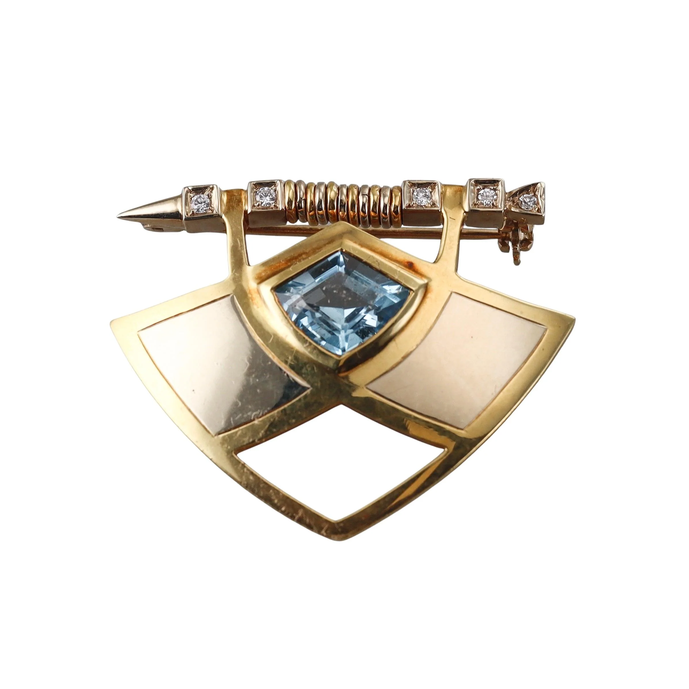 Manfredi Gold Diamond Blue Topaz Brooch Pin