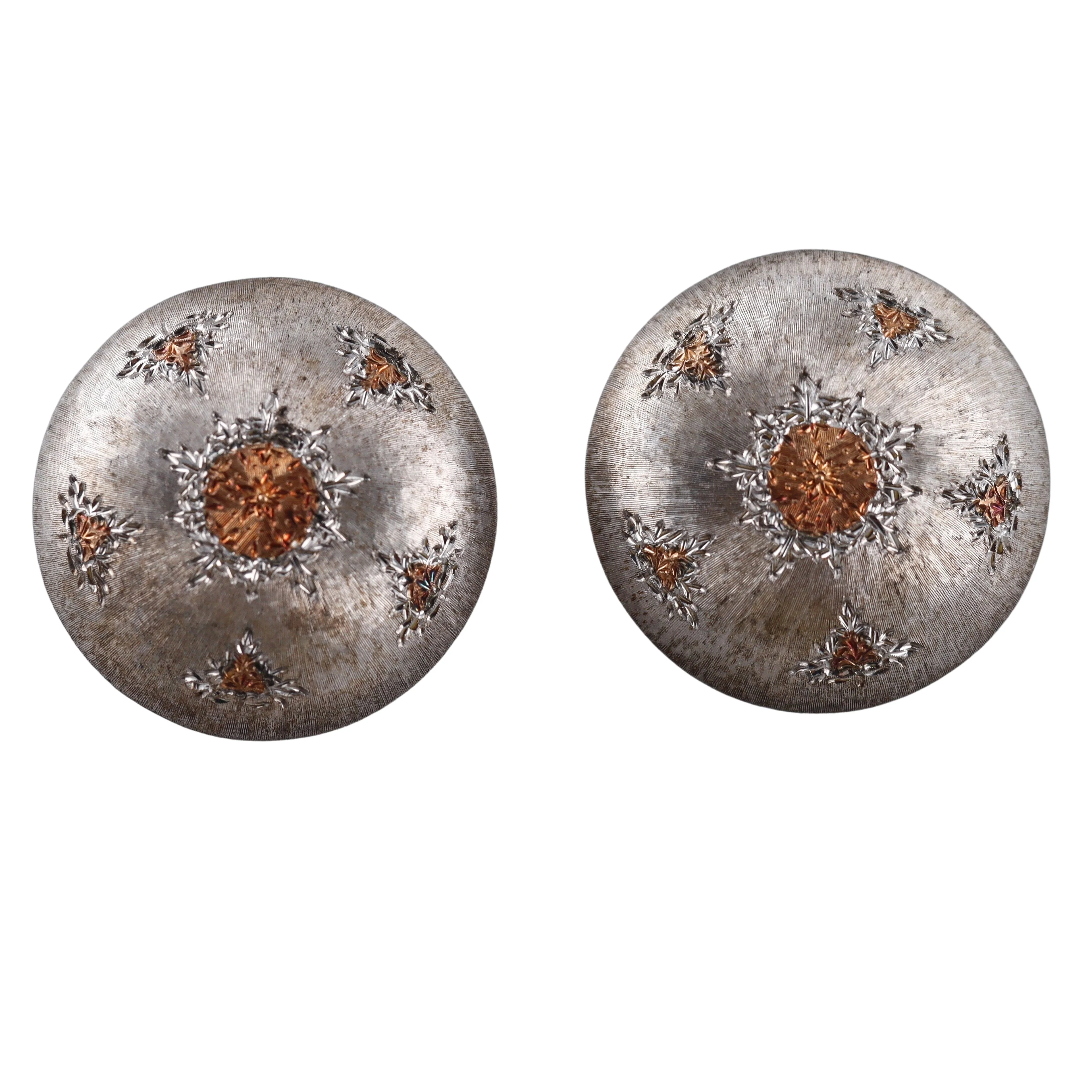 Mario Buccellati Macri Silver Gold Large Button Earrings