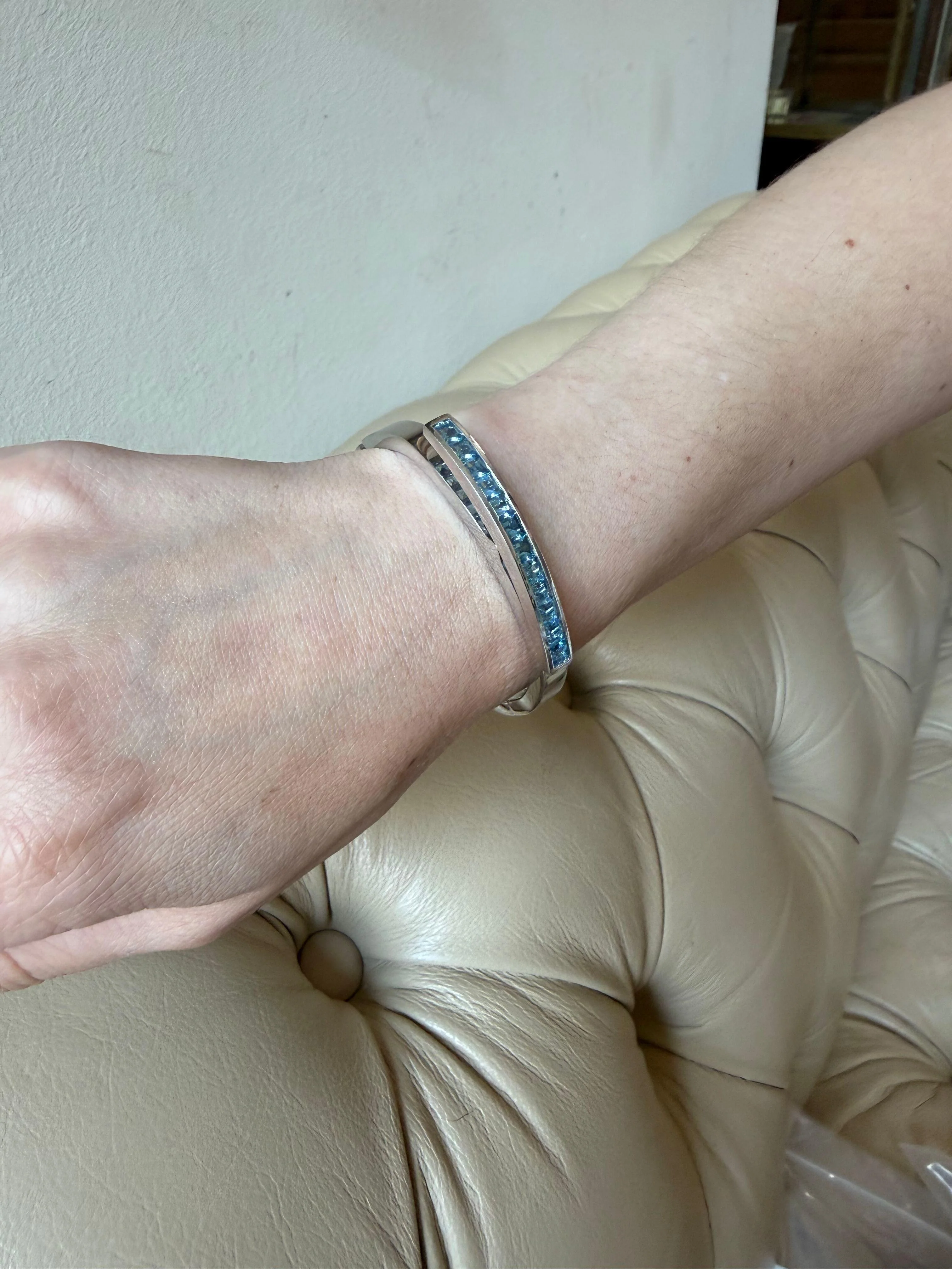 Garrard Blue Topaz Gold Bangle Bracelet