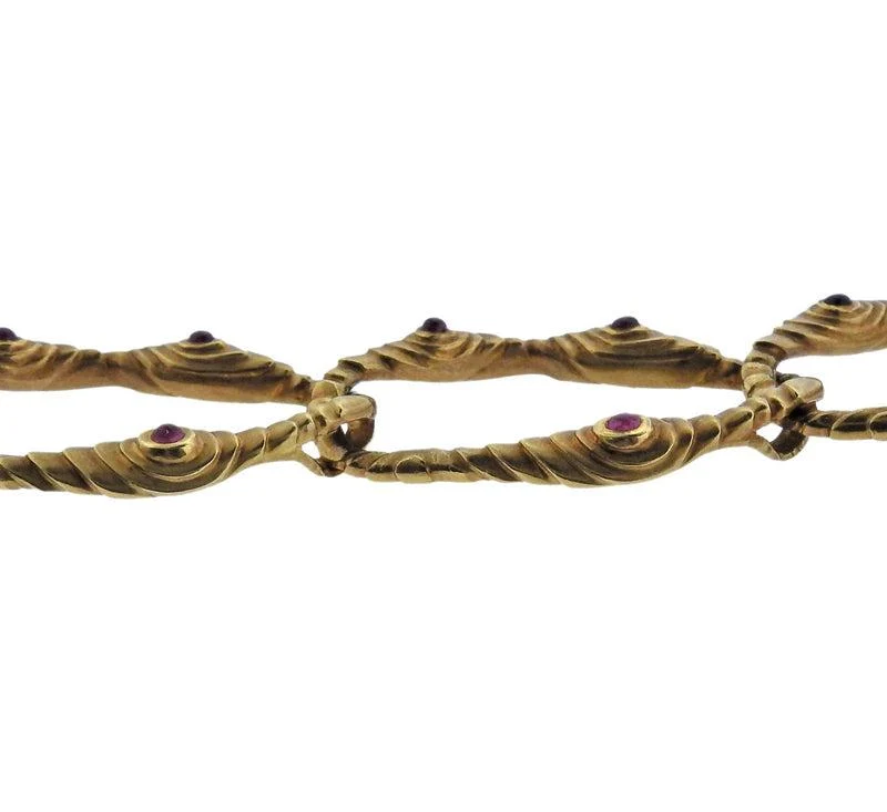 1980s Angela Cummings Ruby Gold Link Necklace