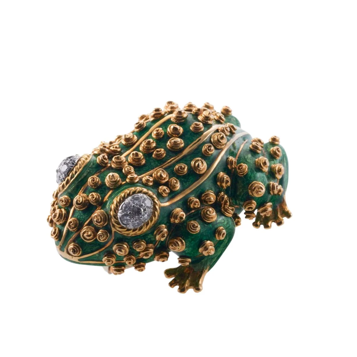 David Webb Gold Diamond Enamel Frog Brooch Pin