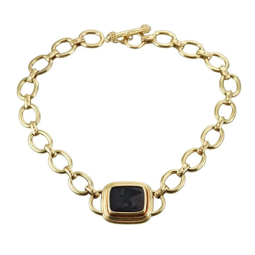 Elizabeth Locke Gold Onyx Intaglio Sphynx Toggle Necklace
