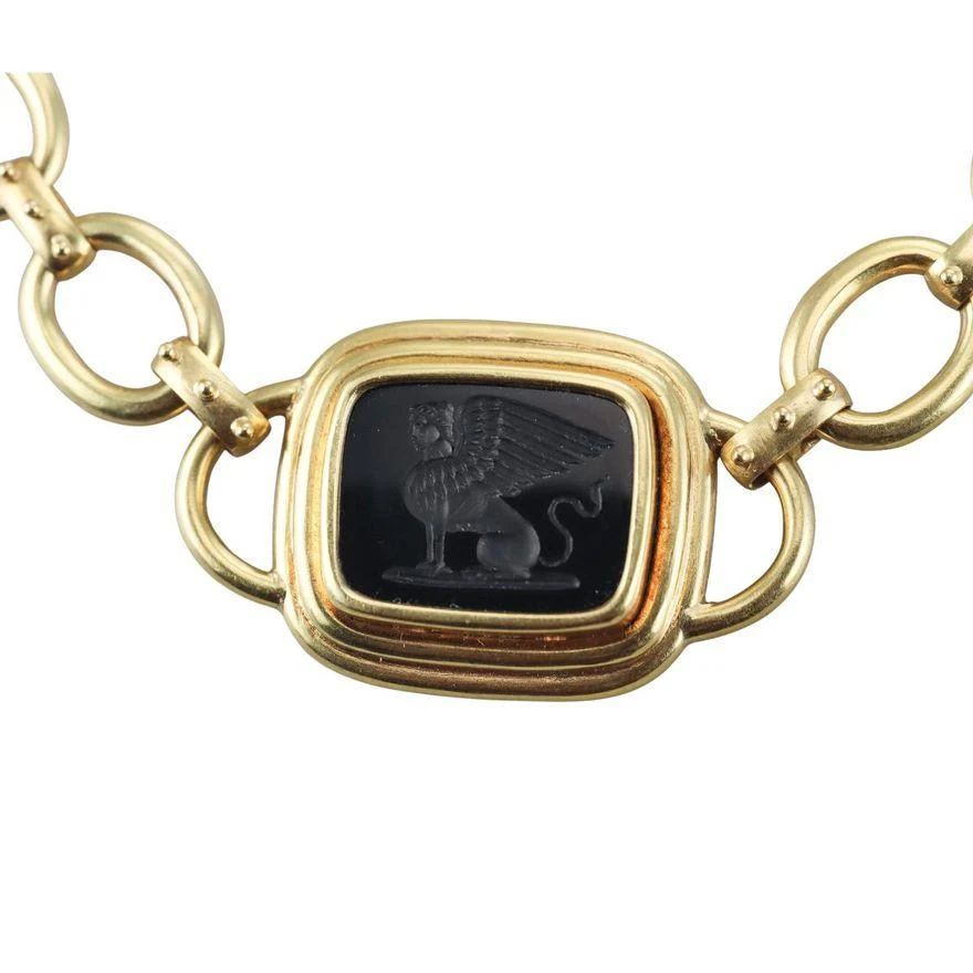 Elizabeth Locke Gold Onyx Intaglio Sphynx Toggle Necklace