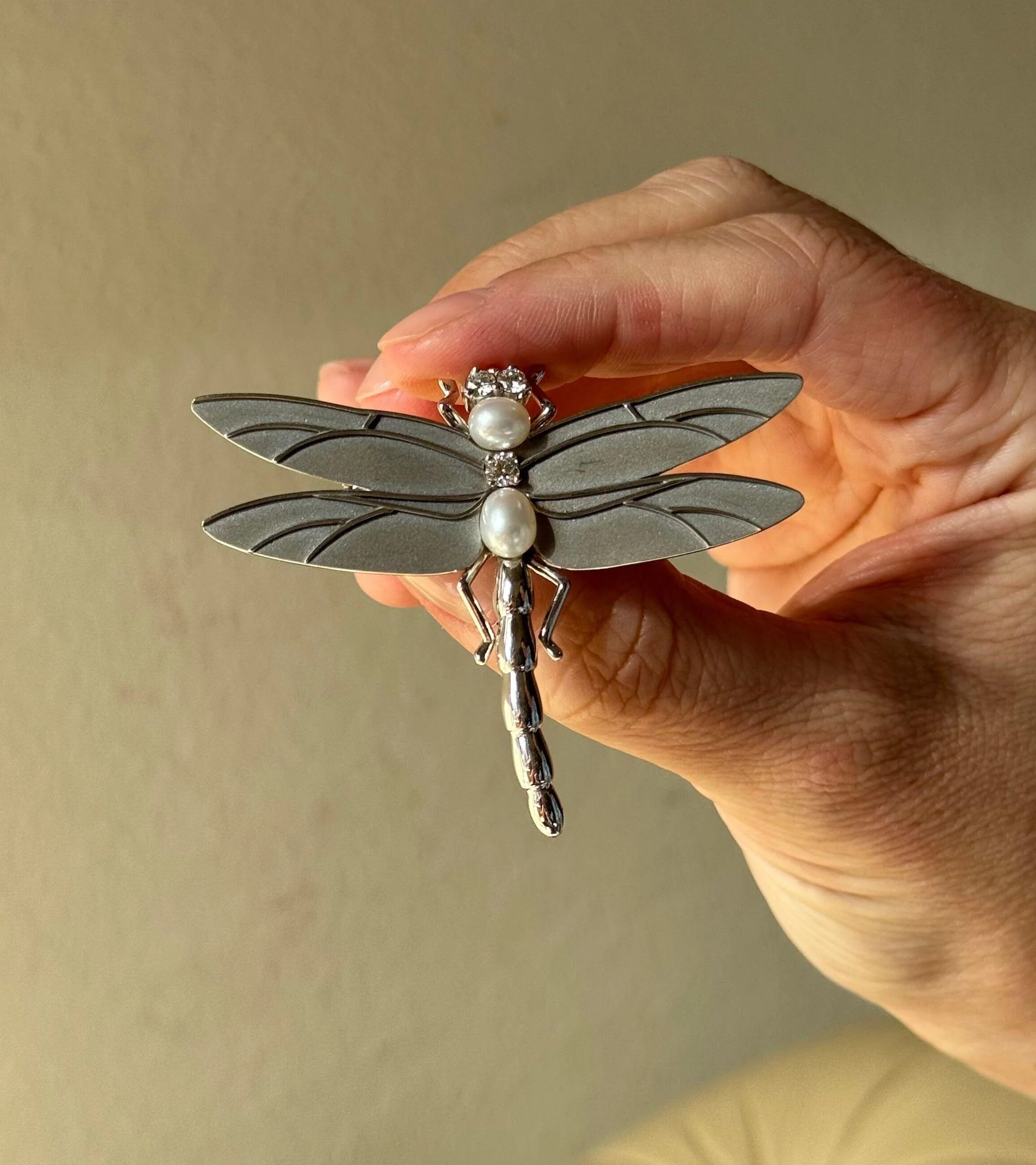 Tiffany Co Gold Diamond Pearl Dragonfly Brooch Pin