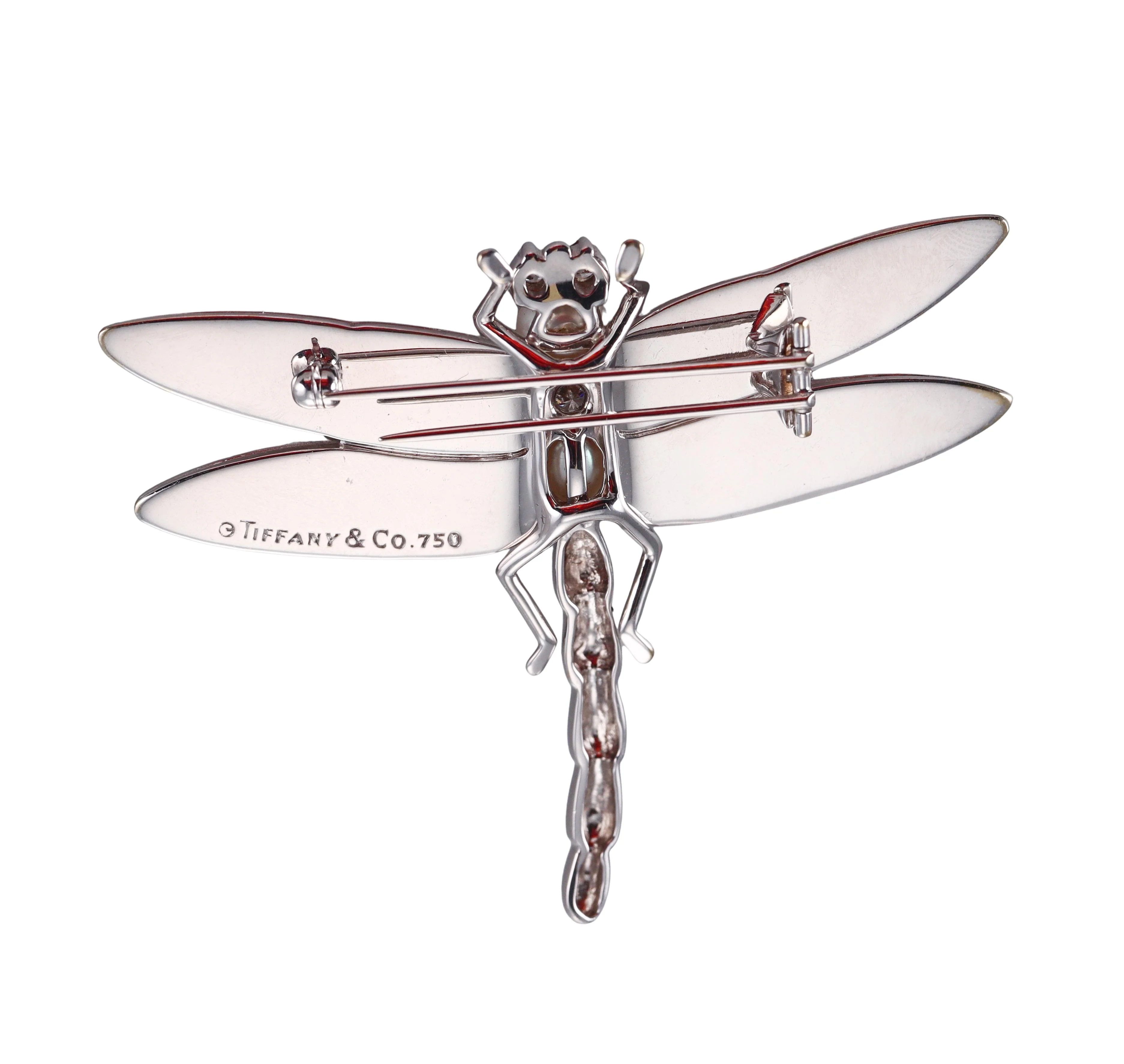 Tiffany  Co Gold Diamond Pearl Dragonfly Brooch Pin