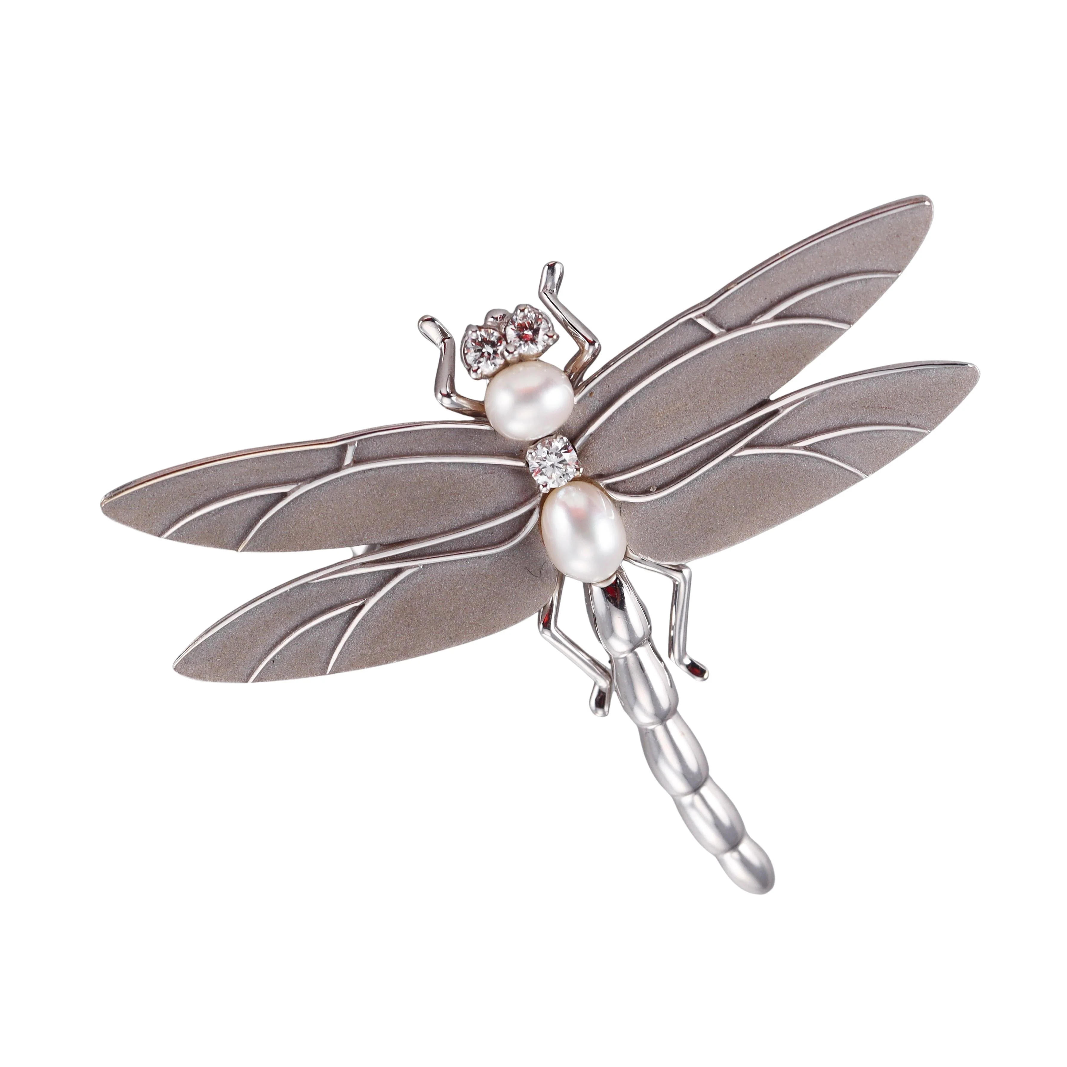 Tiffany  Co Gold Diamond Pearl Dragonfly Brooch Pin