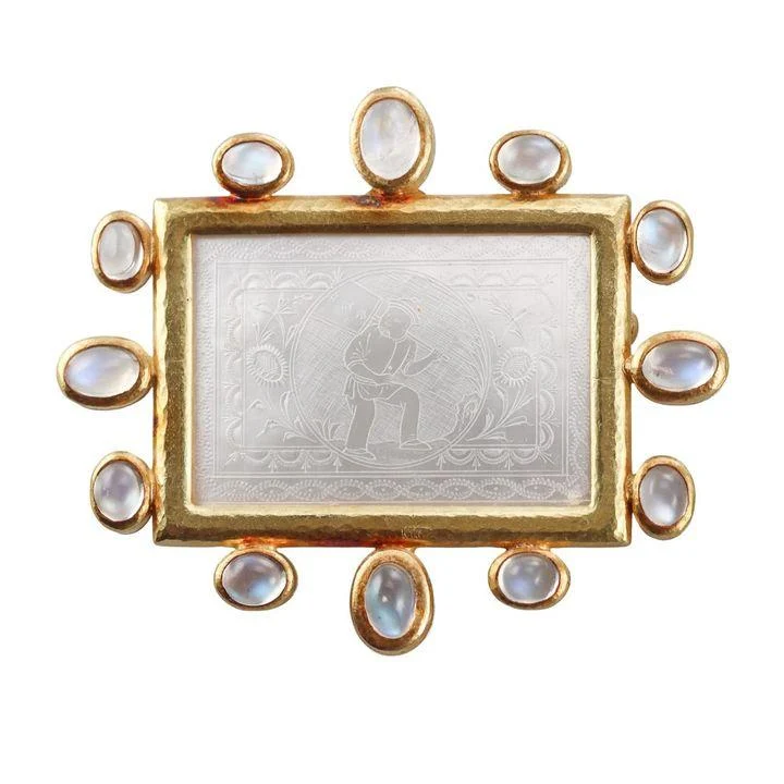 Elizabeth Locke Gold Moonstone Gambling Counter Brooch Pin