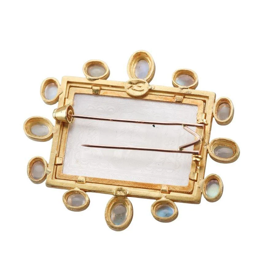 Elizabeth Locke Gold Moonstone Gambling Counter Brooch Pin