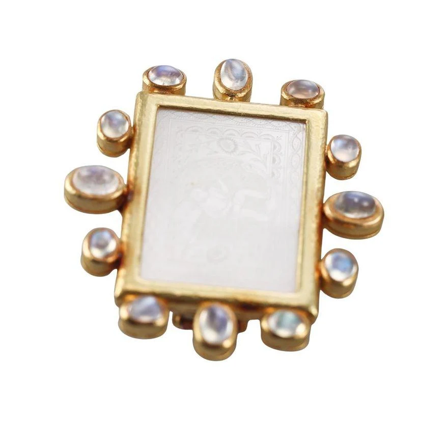 Elizabeth Locke Gold Moonstone Gambling Counter Brooch Pin