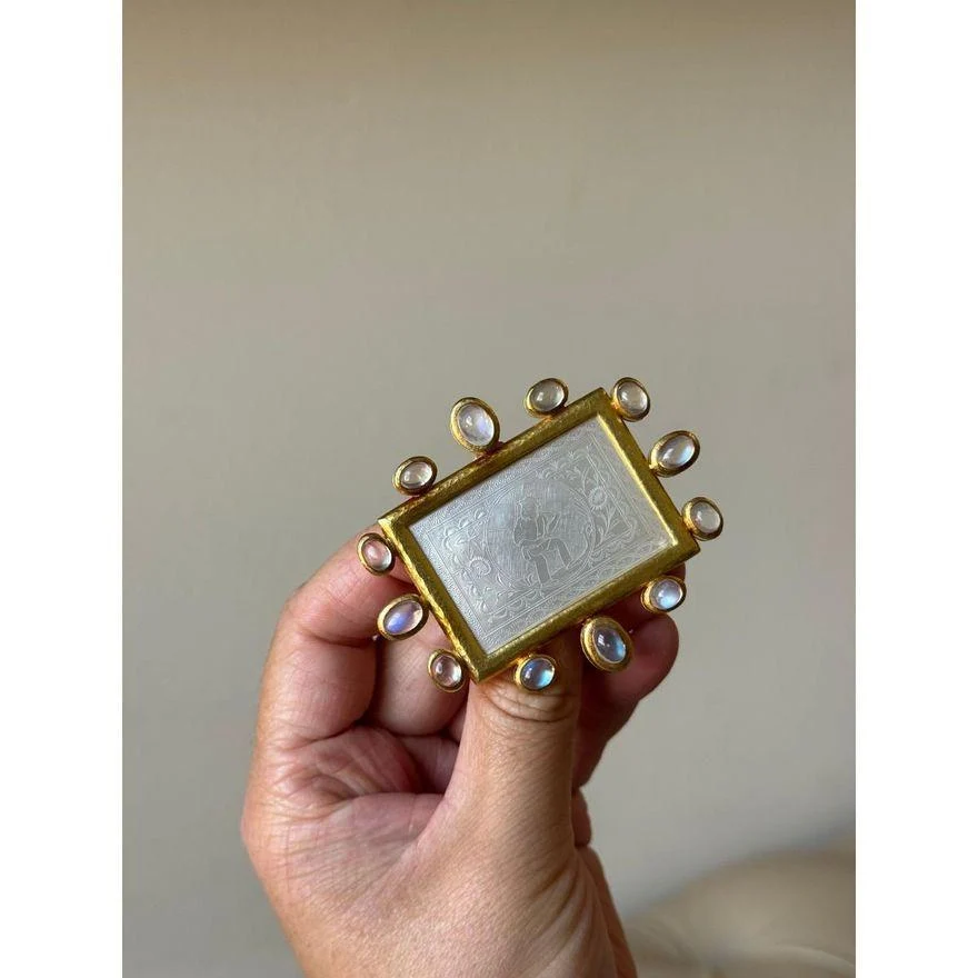 Elizabeth Locke Gold Moonstone Gambling Counter Brooch Pin