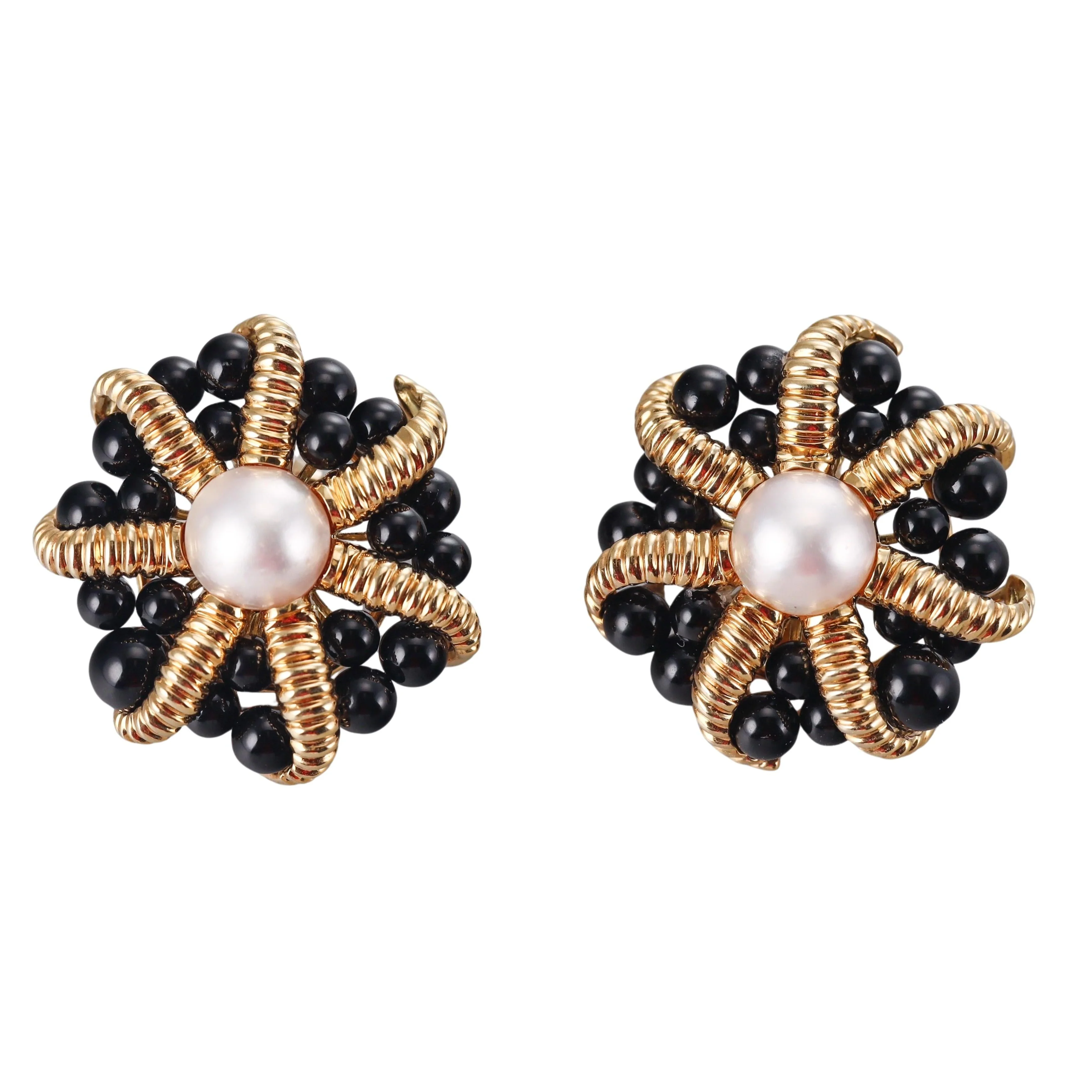 Tiffany Co Gold Onyx Pearl Earrings