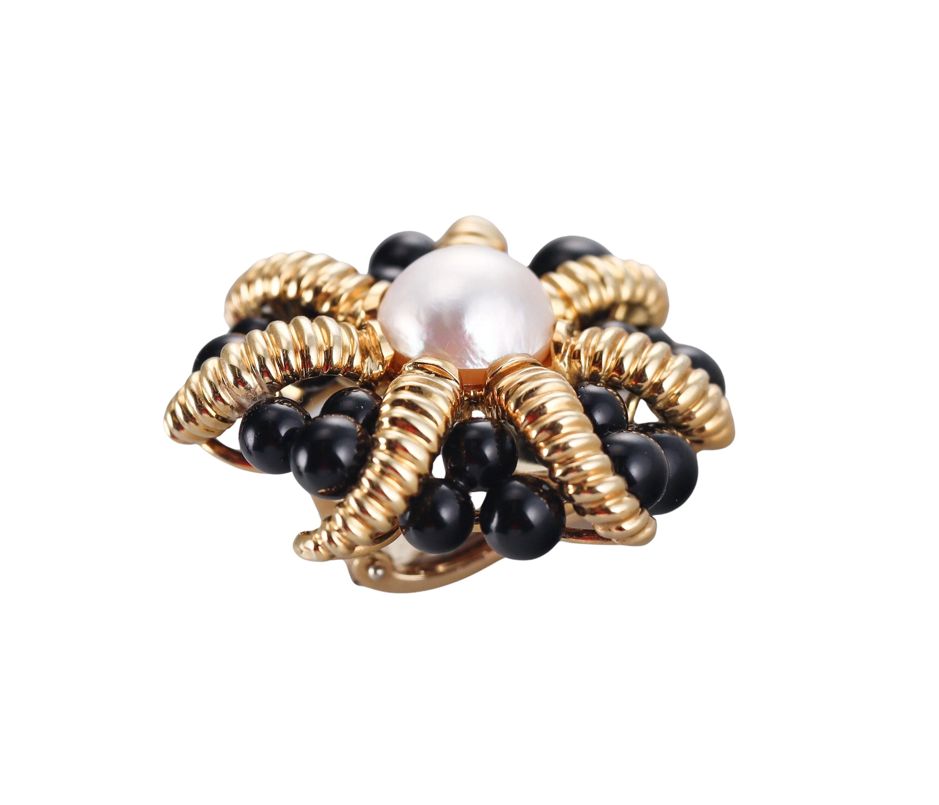 Tiffany Co Gold Onyx Pearl Earrings