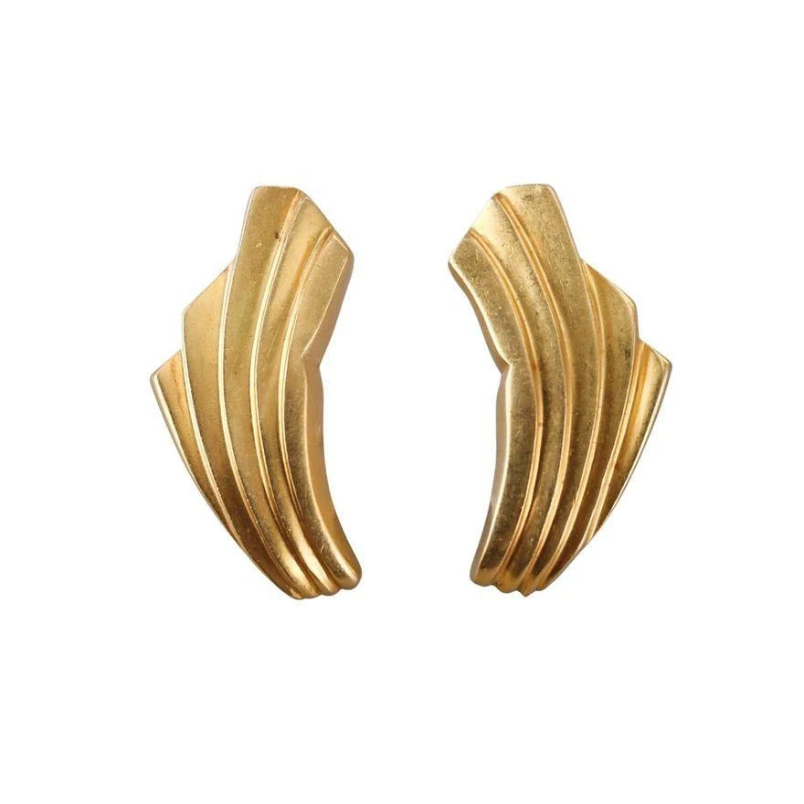 Lalaounis Greece Gold Fan Motif Earrings