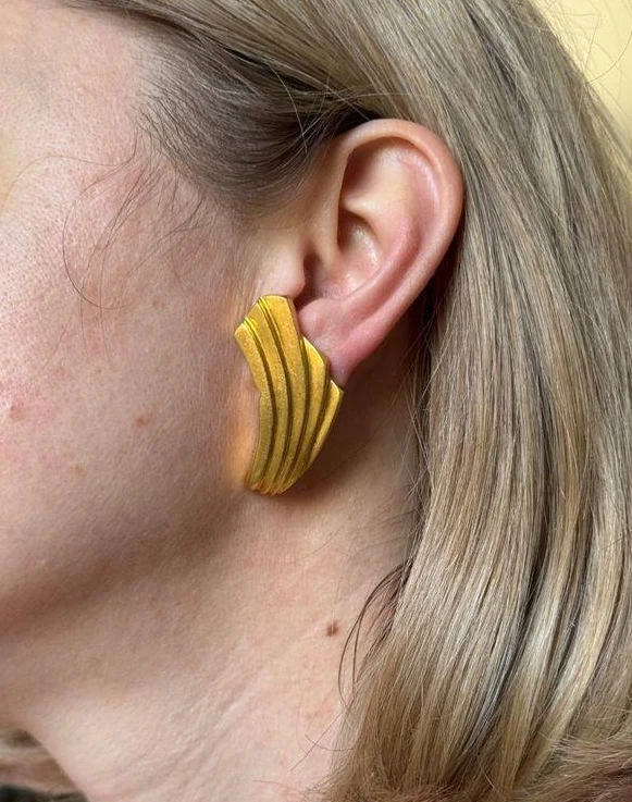 Lalaounis Greece Gold Fan Motif Earrings