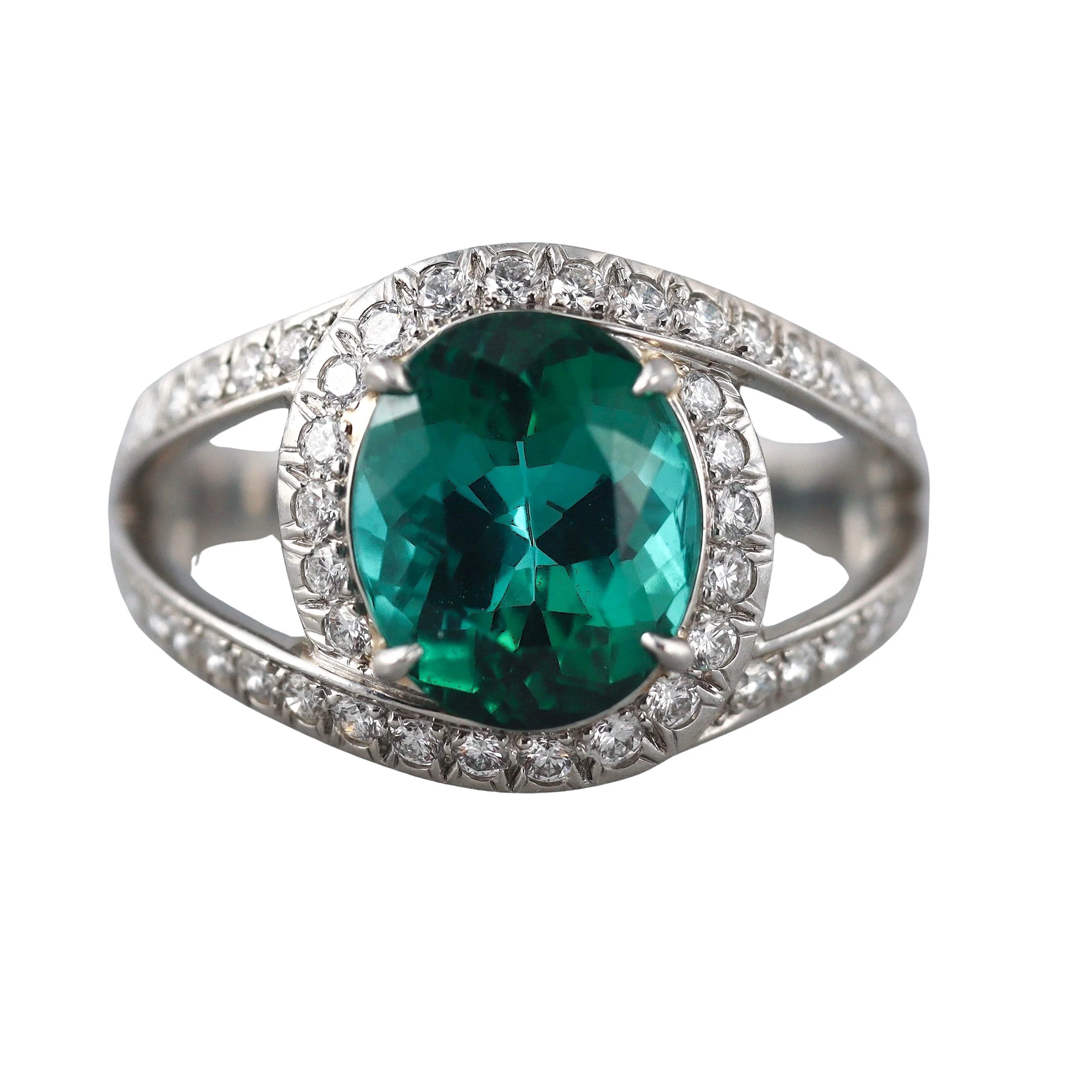 Tiffany Co Schlumberger Platinum 4.25ct Green Tourmaline Diamond Ring