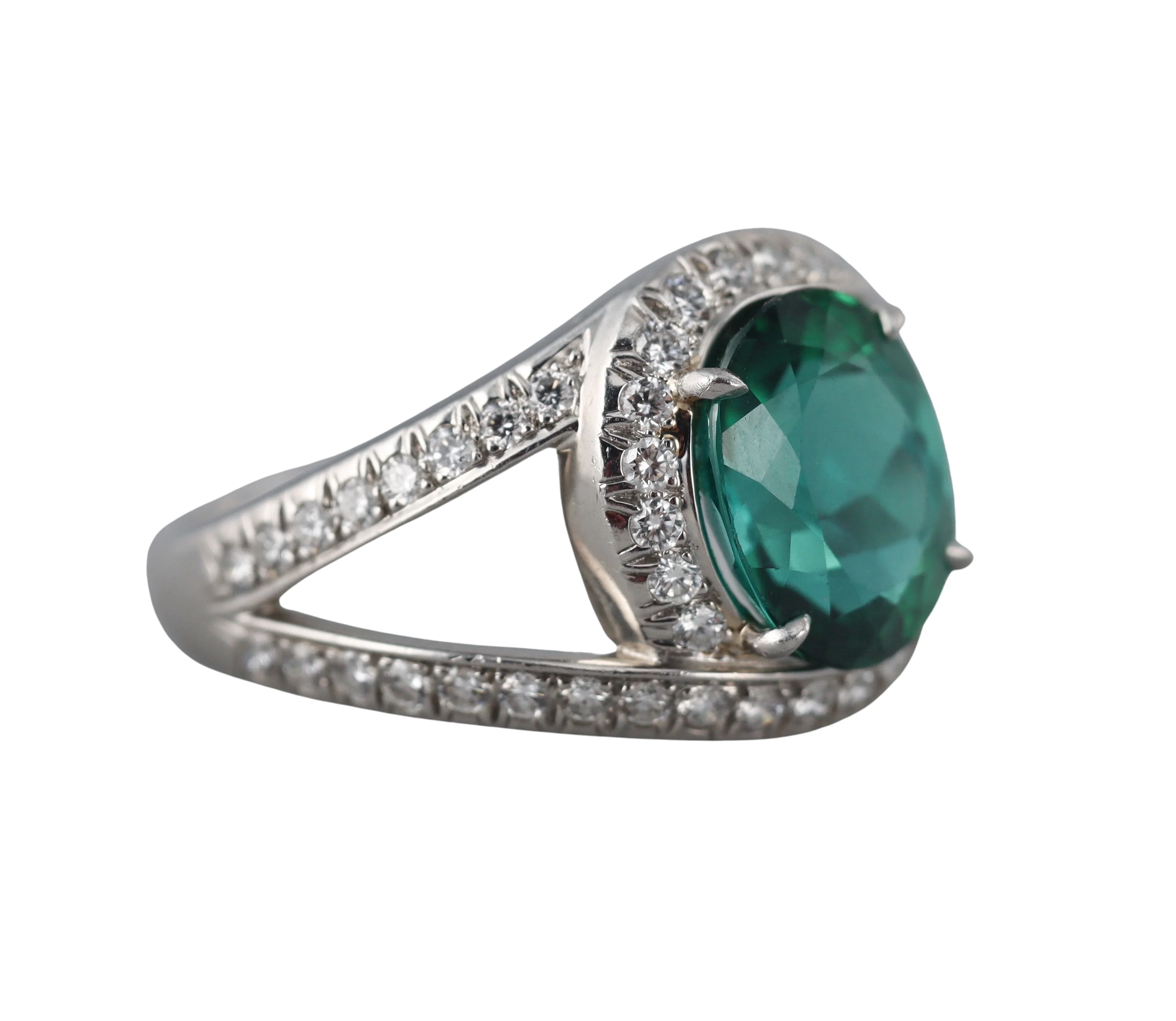 Tiffany Co Schlumberger Platinum 4.25ct Green Tourmaline Diamond Ring