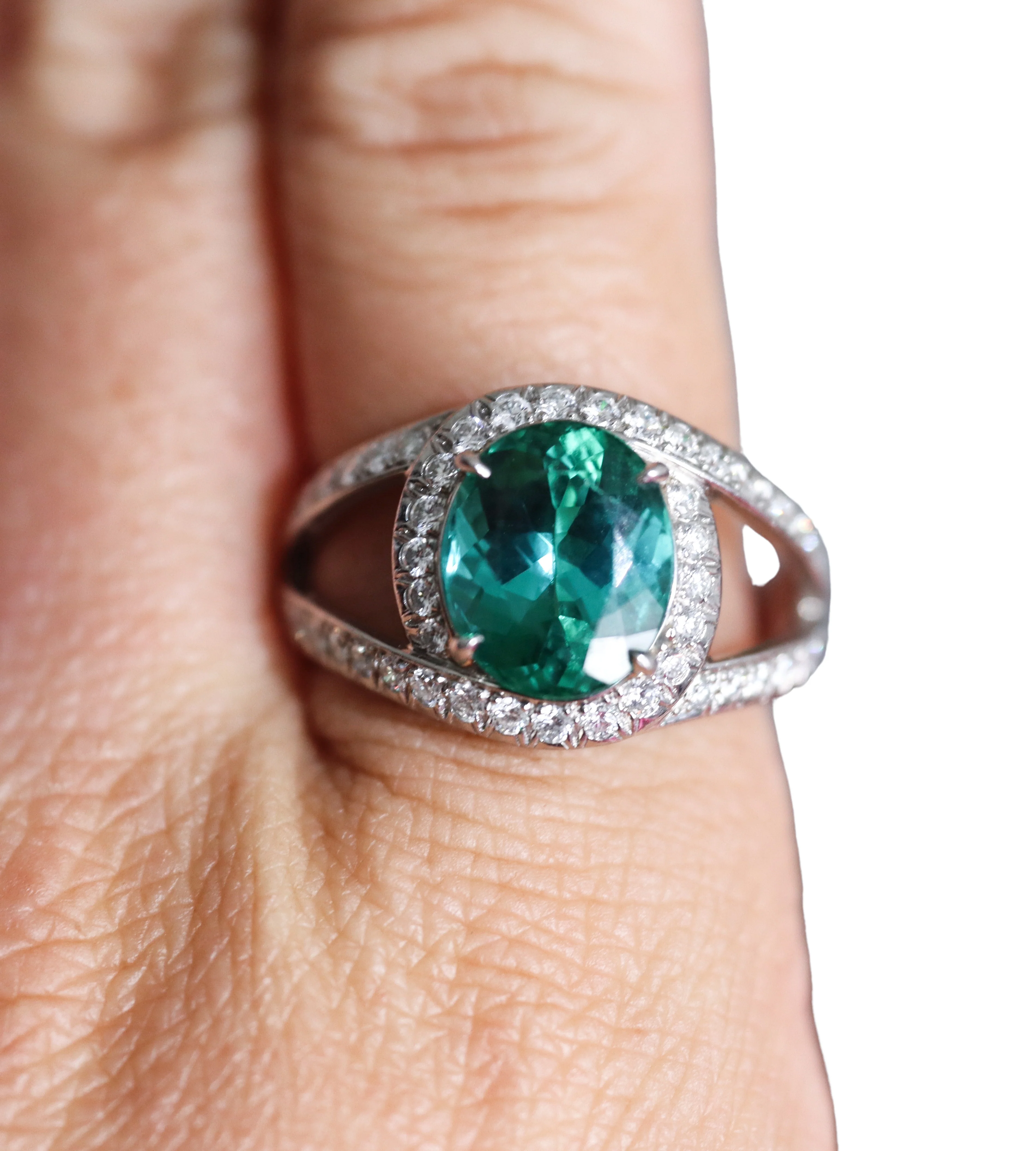 Tiffany Co Schlumberger Platinum 4.25ct Green Tourmaline Diamond Ring
