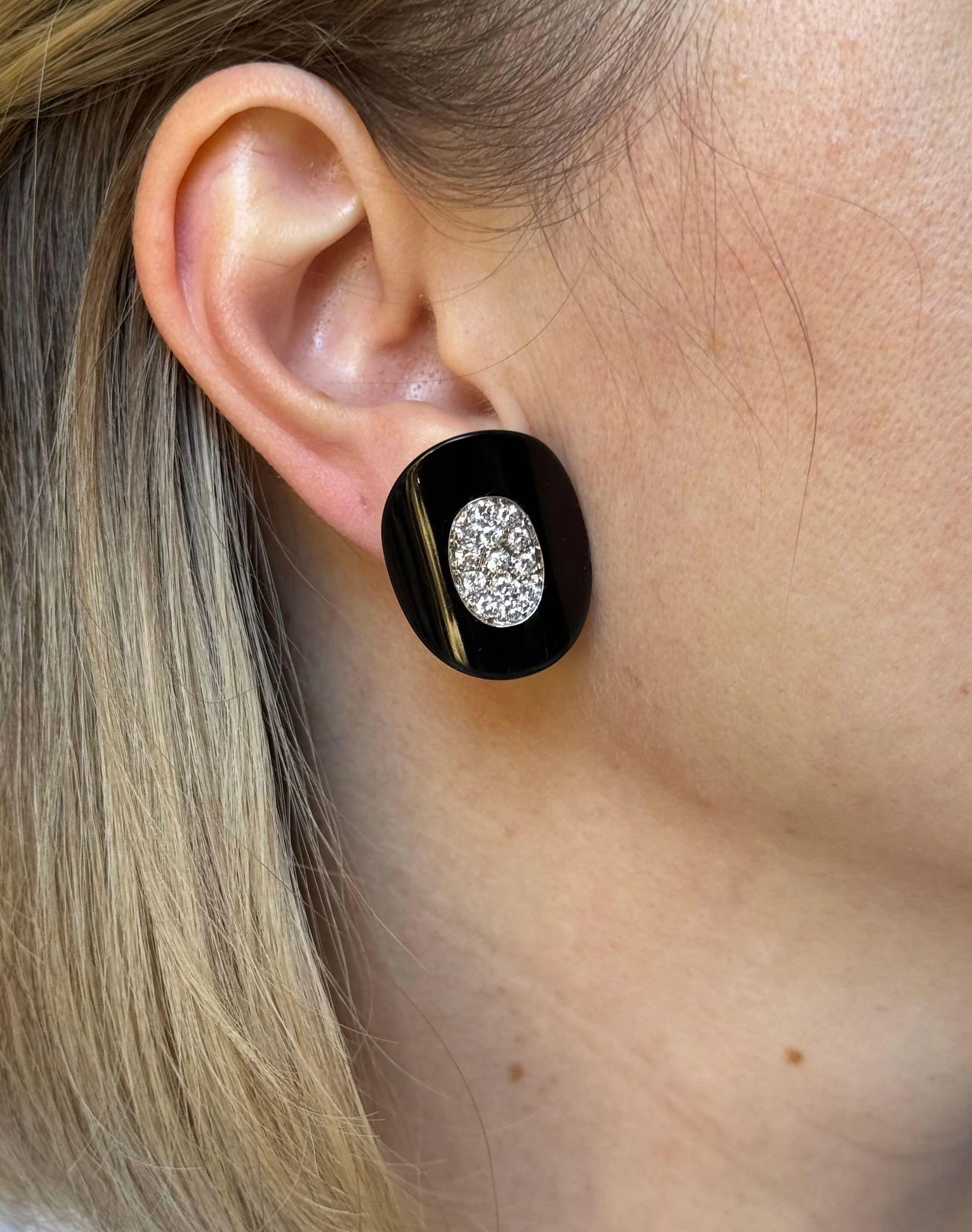 Van Cleef  Arpels 1960s Diamond Onyx Gold Earrings