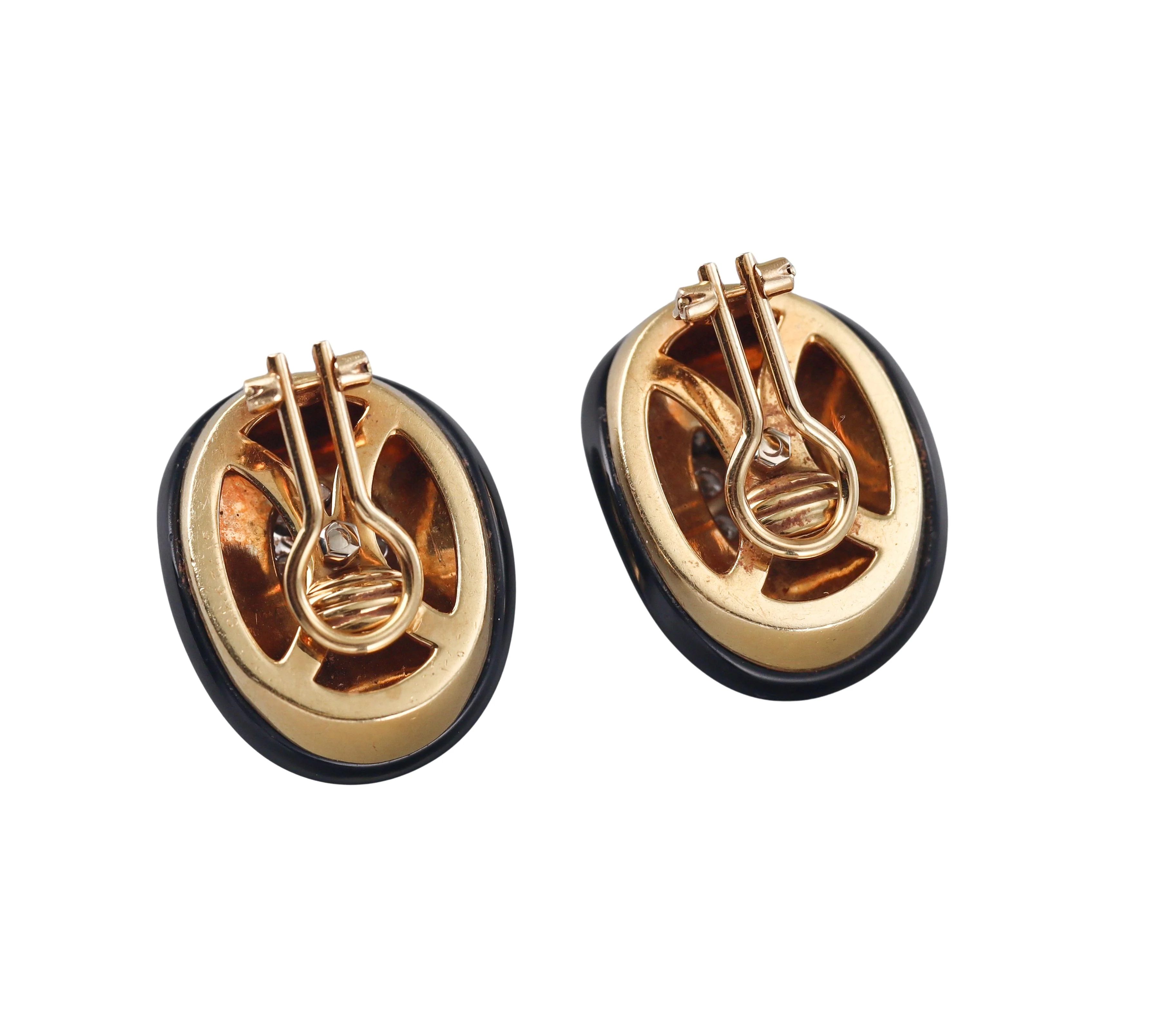 Van Cleef  Arpels 1960s Diamond Onyx Gold Earrings