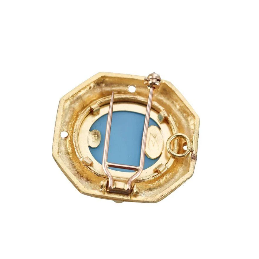 Elizabeth Locke Gold Turquoise Micro Mosaic Moonstone Brooch Pendant