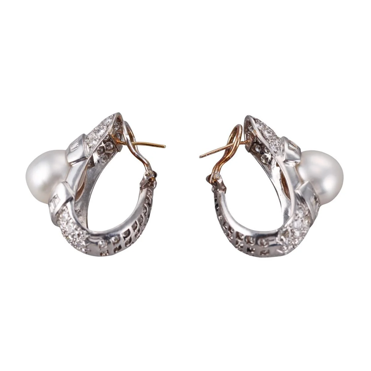 Platinum Diamond South Sea Pearl Hoop Earrings