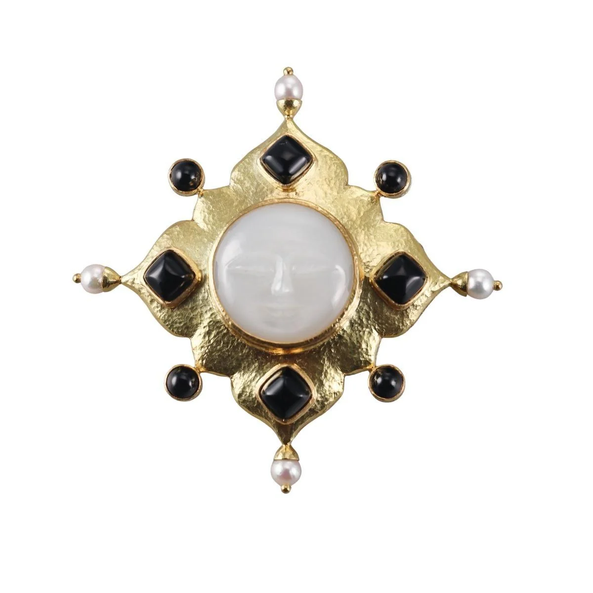 Elizabeth Locke Gold Moonstone Onyx Pearl Moon Face Brooch Pin
