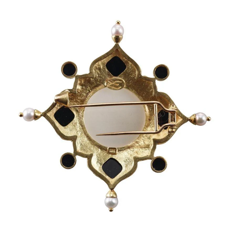 Elizabeth Locke Gold Moonstone Onyx Pearl Moon Face Brooch Pin