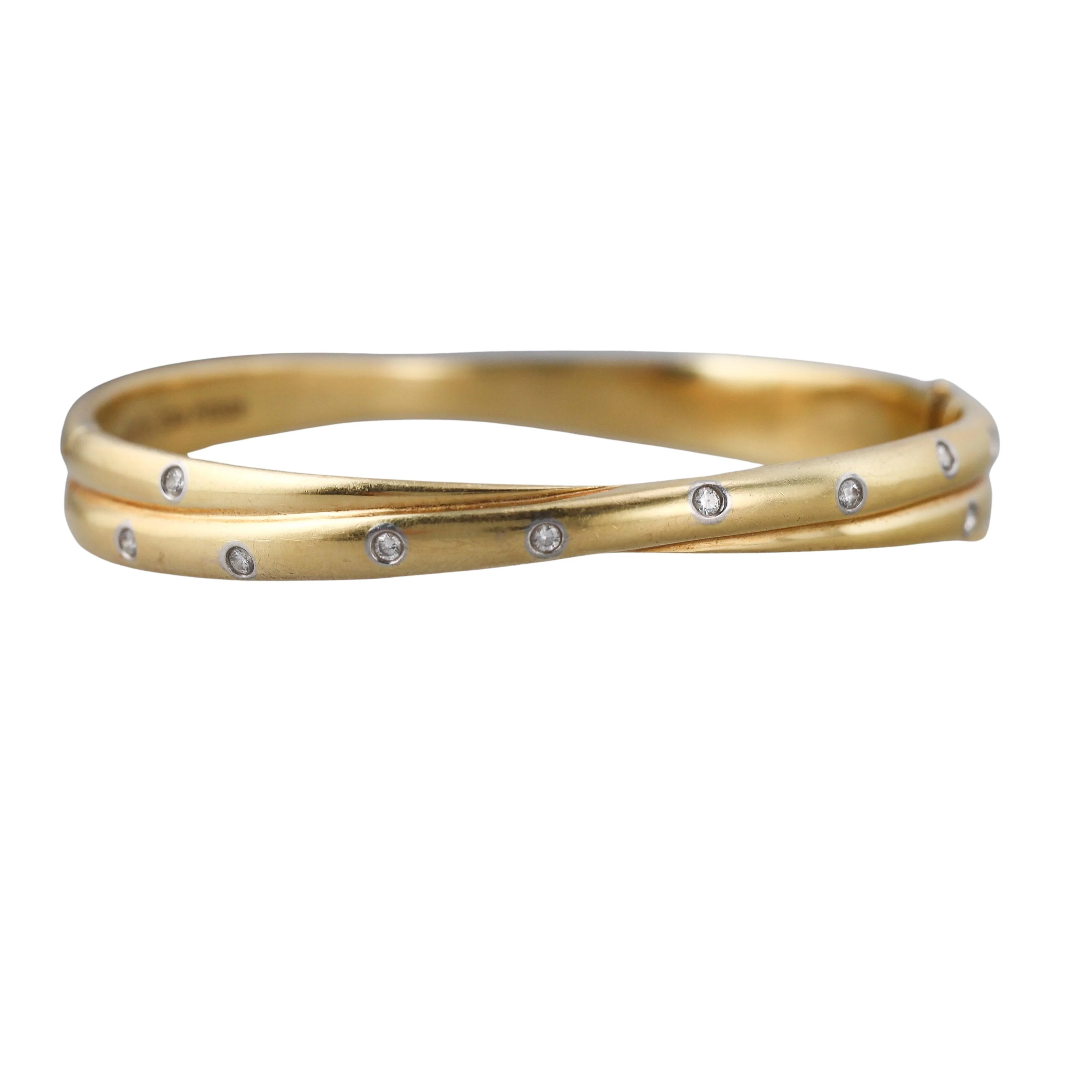 Tiffany Co Etoile Diamond Gold Platinum Crossover Bangle Bracelet