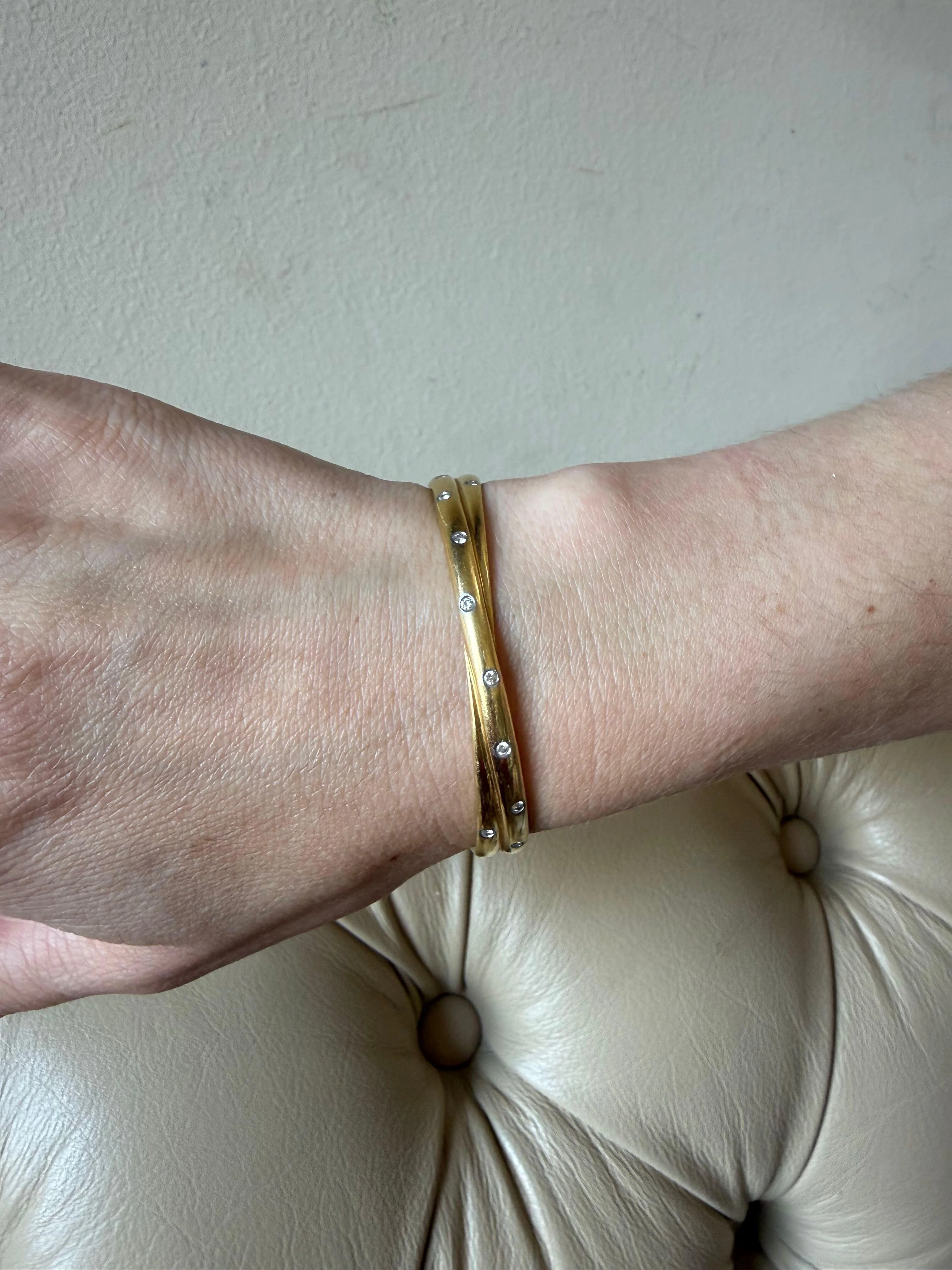 Tiffany Co Etoile Diamond Gold Platinum Crossover Bangle Bracelet