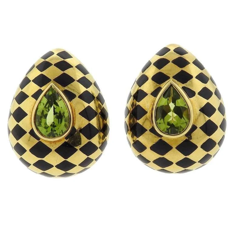 Angela Cummings Gold Peridot Jade Inlay Earrings