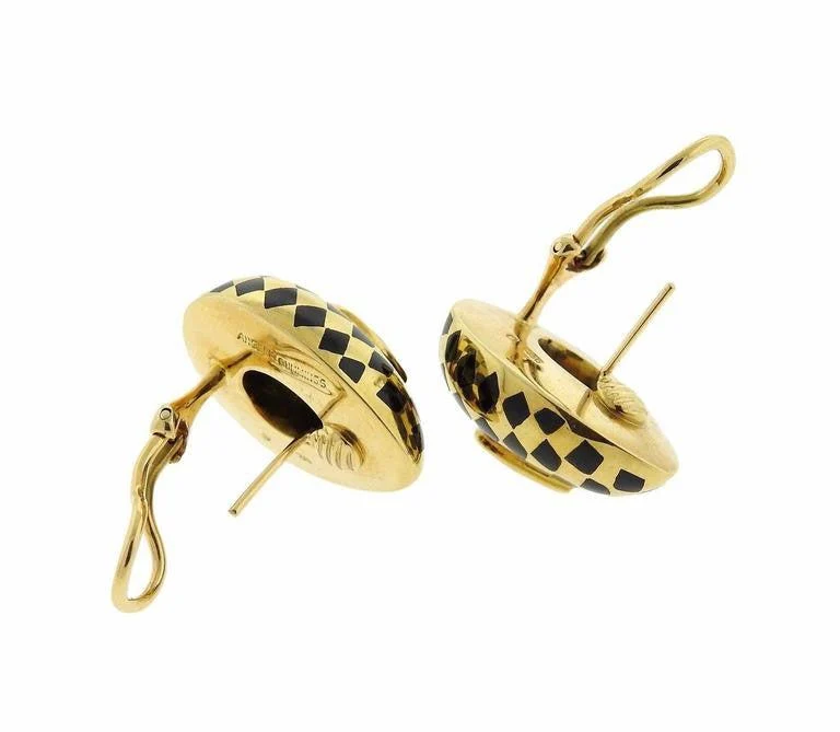 Angela Cummings Gold Peridot Jade Inlay Earrings