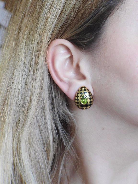Angela Cummings Gold Peridot Jade Inlay Earrings
