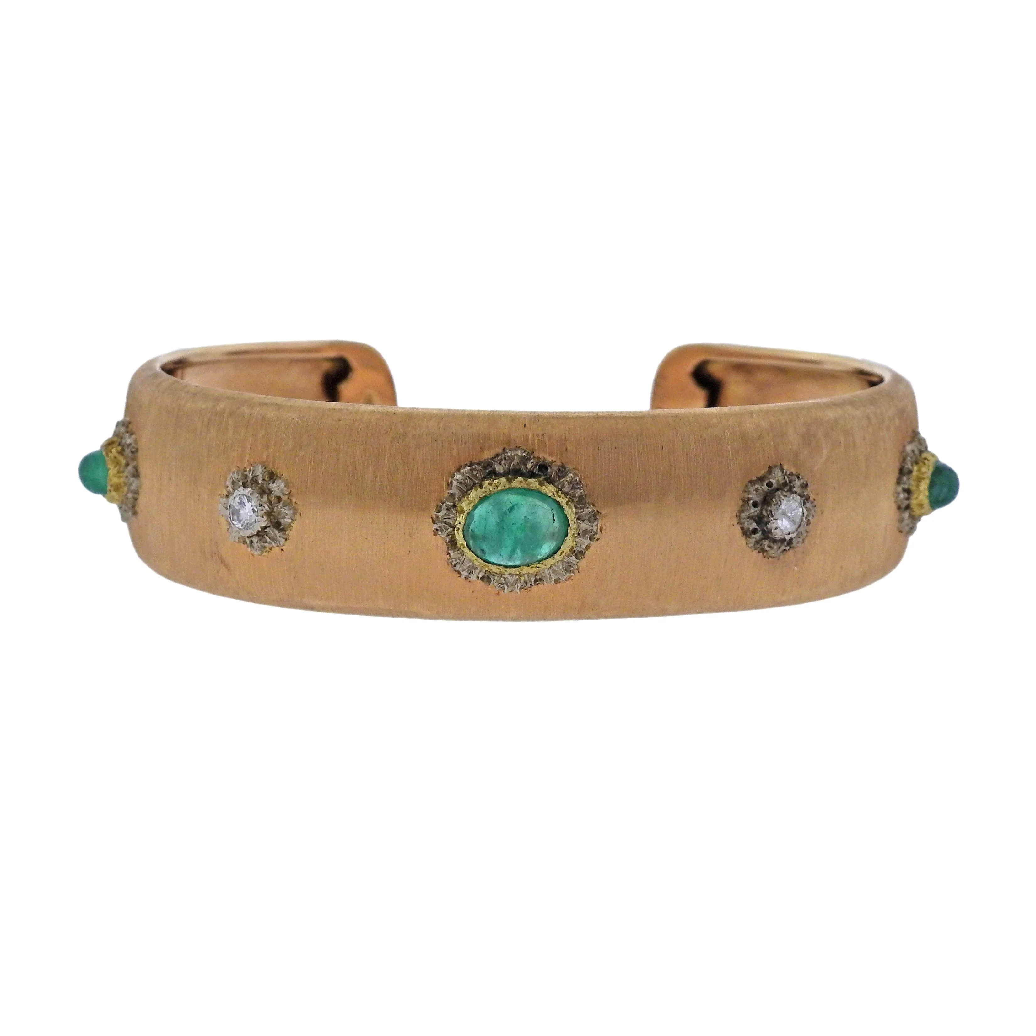 Buccellati Emerald Diamond Gold Cuff Bracelet