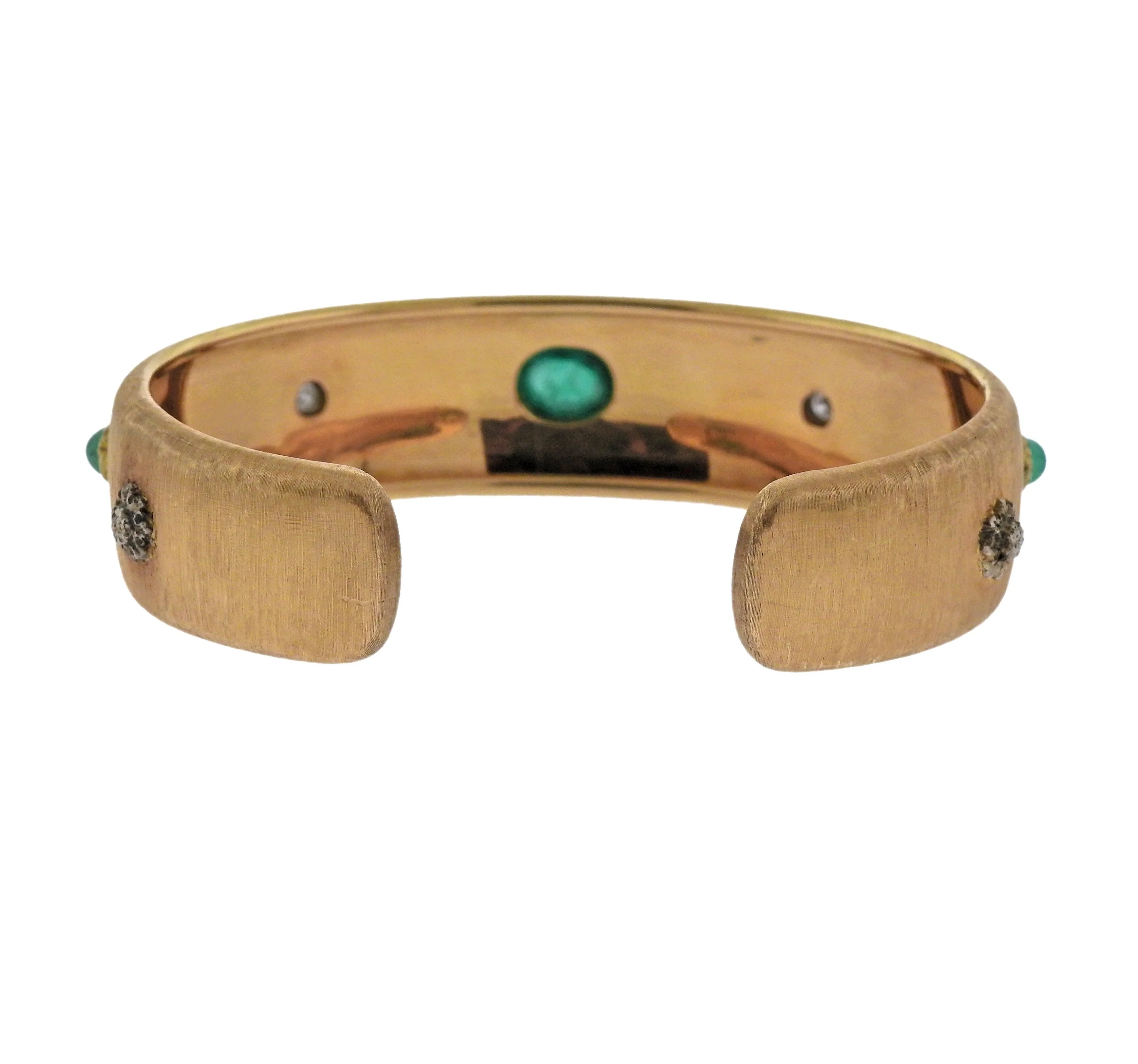 Buccellati Emerald Diamond Gold Cuff Bracelet