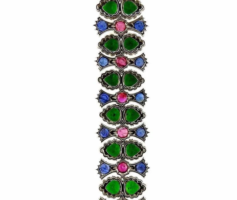 Buccellati Important Carved Jade Ruby Sapphire Gold Bracelet