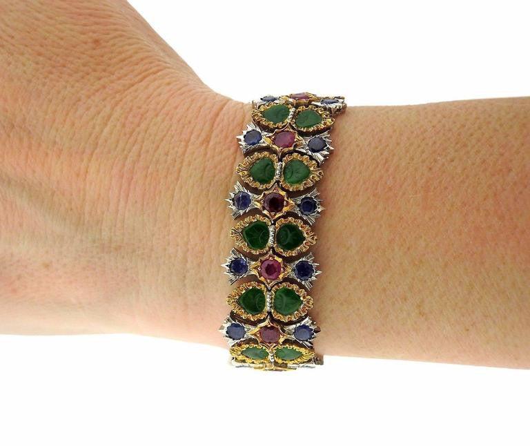 Buccellati Important Carved Jade Ruby Sapphire Gold Bracelet