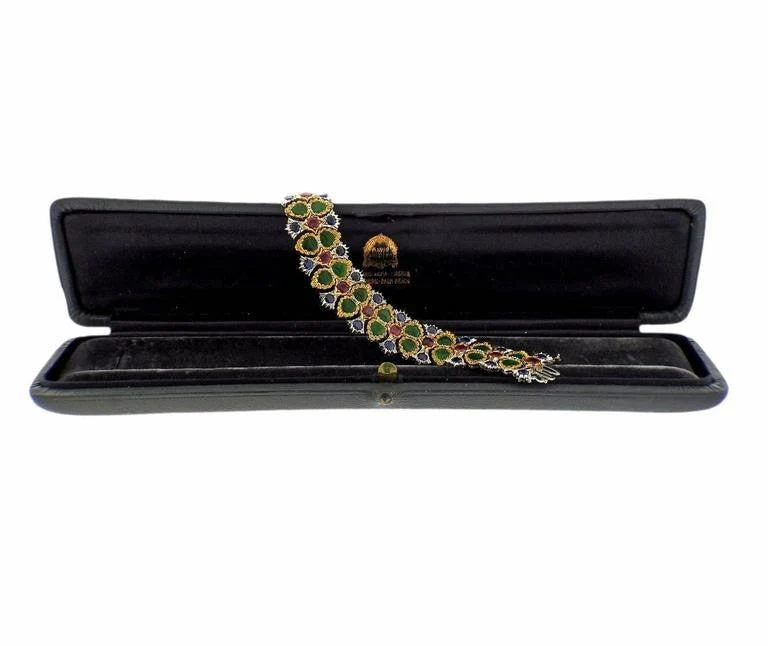 Buccellati Important Carved Jade Ruby Sapphire Gold Bracelet