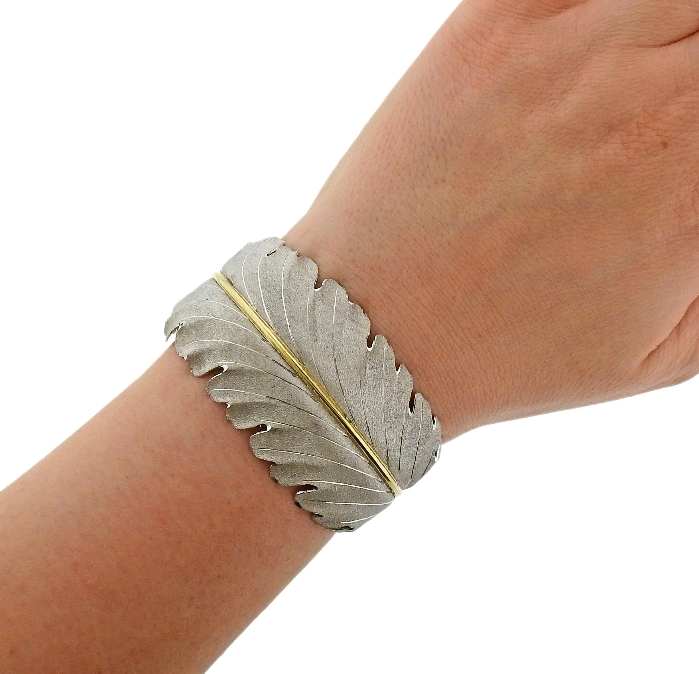 Buccellati Leaf Gold Silver Cuff Bracelet