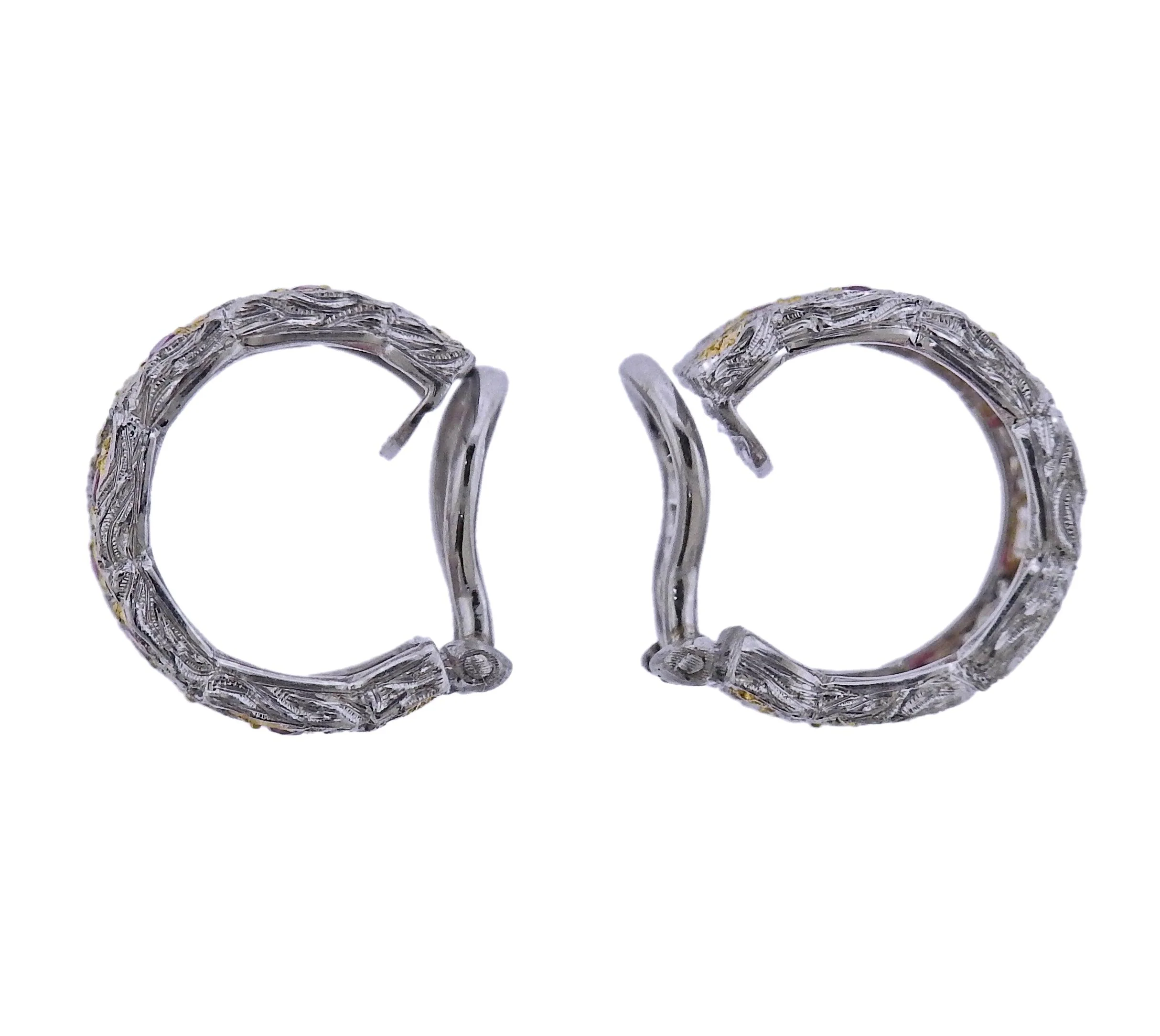 Buccellati Two Color Gold Ruby Wide Hoop Earrings