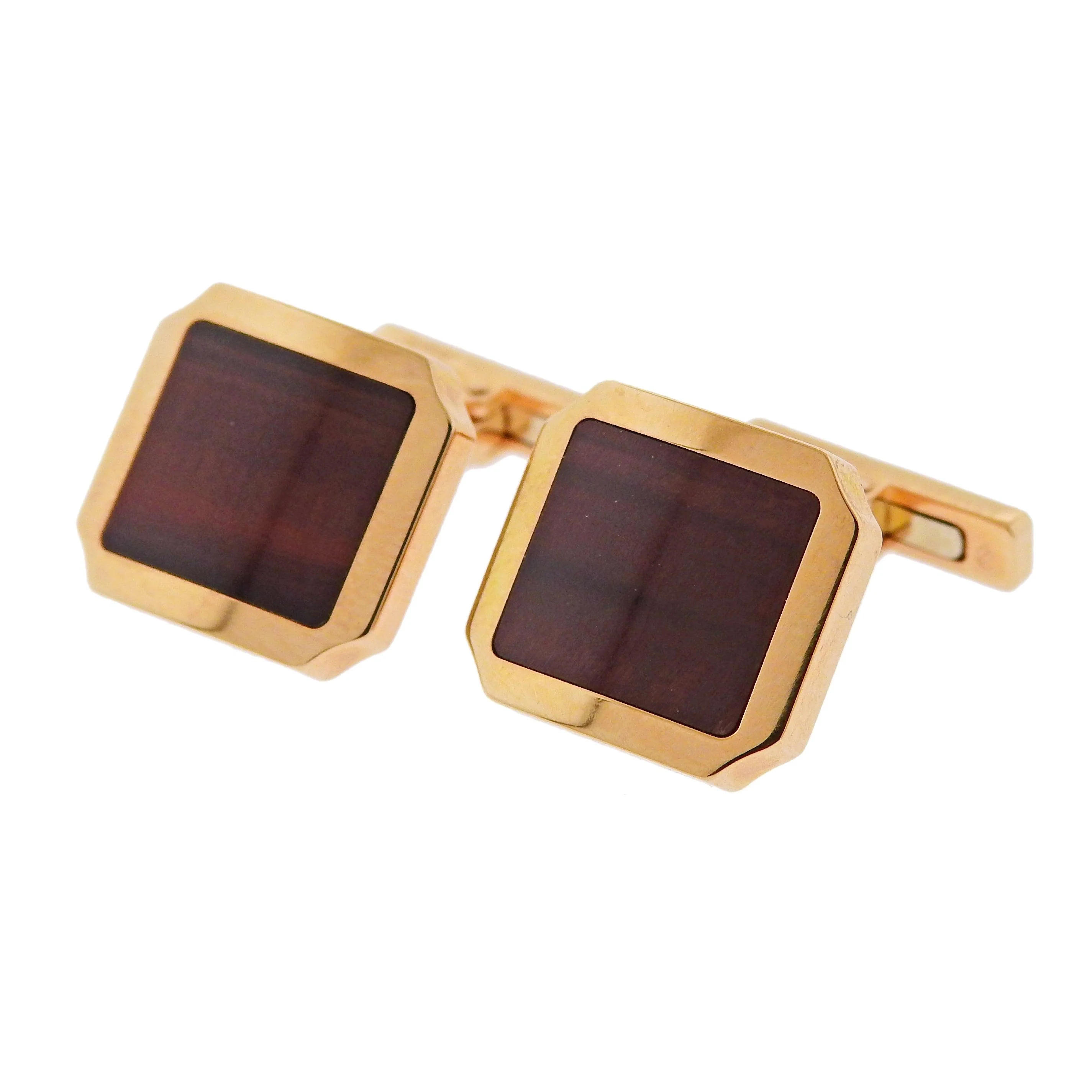 Cartier Santos Tigers Eye Rose Gold Cufflinks