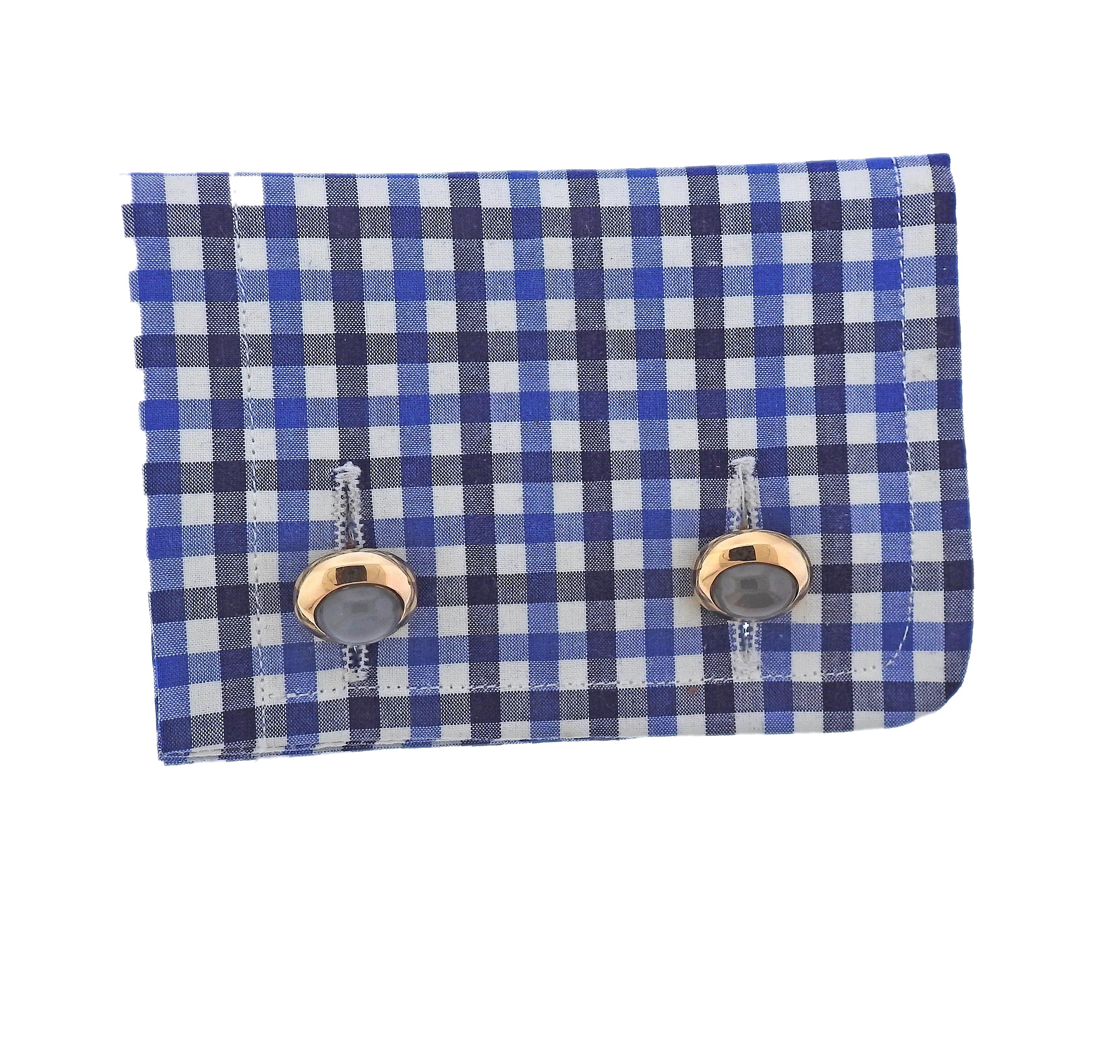 Bucherer Gold Grey Moonstone Cufflinks