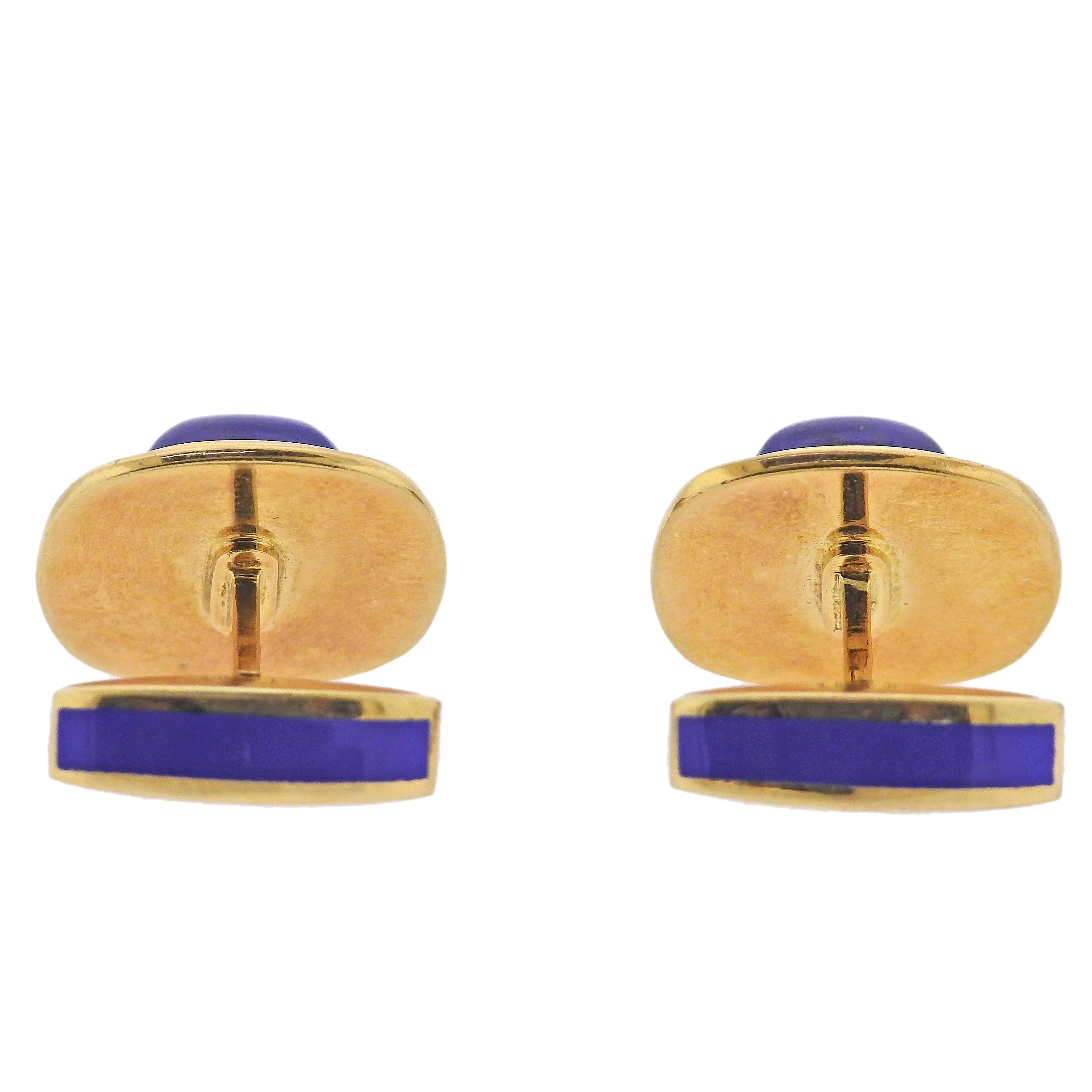 Deakin Francis Enamel Lapis Gold Cufflinks