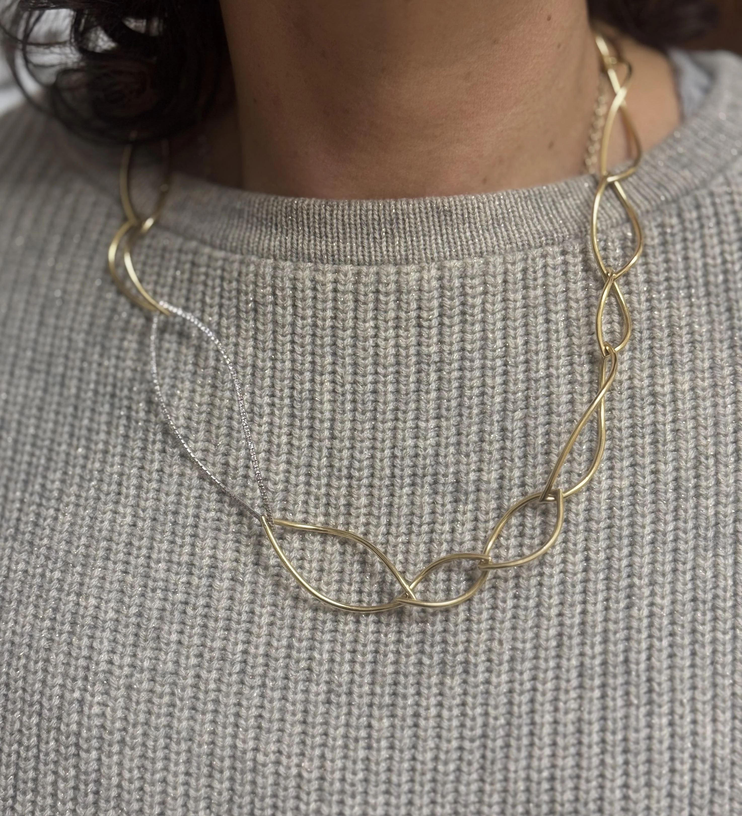Mattioli Navettes Diamond Gold Link Necklace