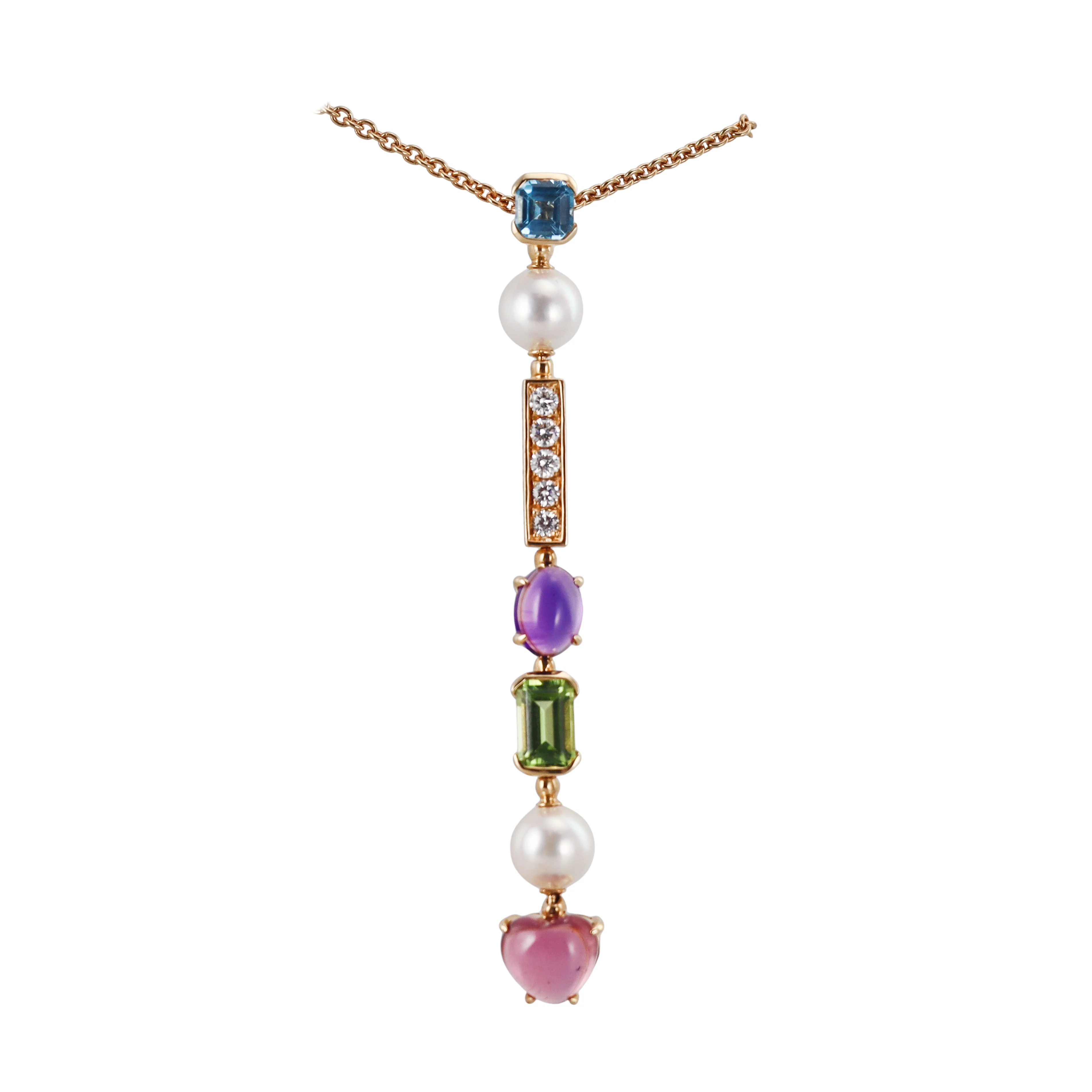 Bulgari Allegra Diamond Gemstone Pearl Pendant Necklace